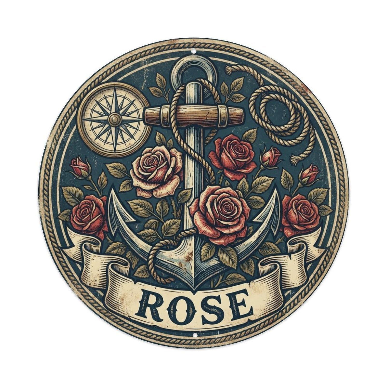 Rose Floral Anchor Old Chart Maritime Seafaring Metal Tin Sign