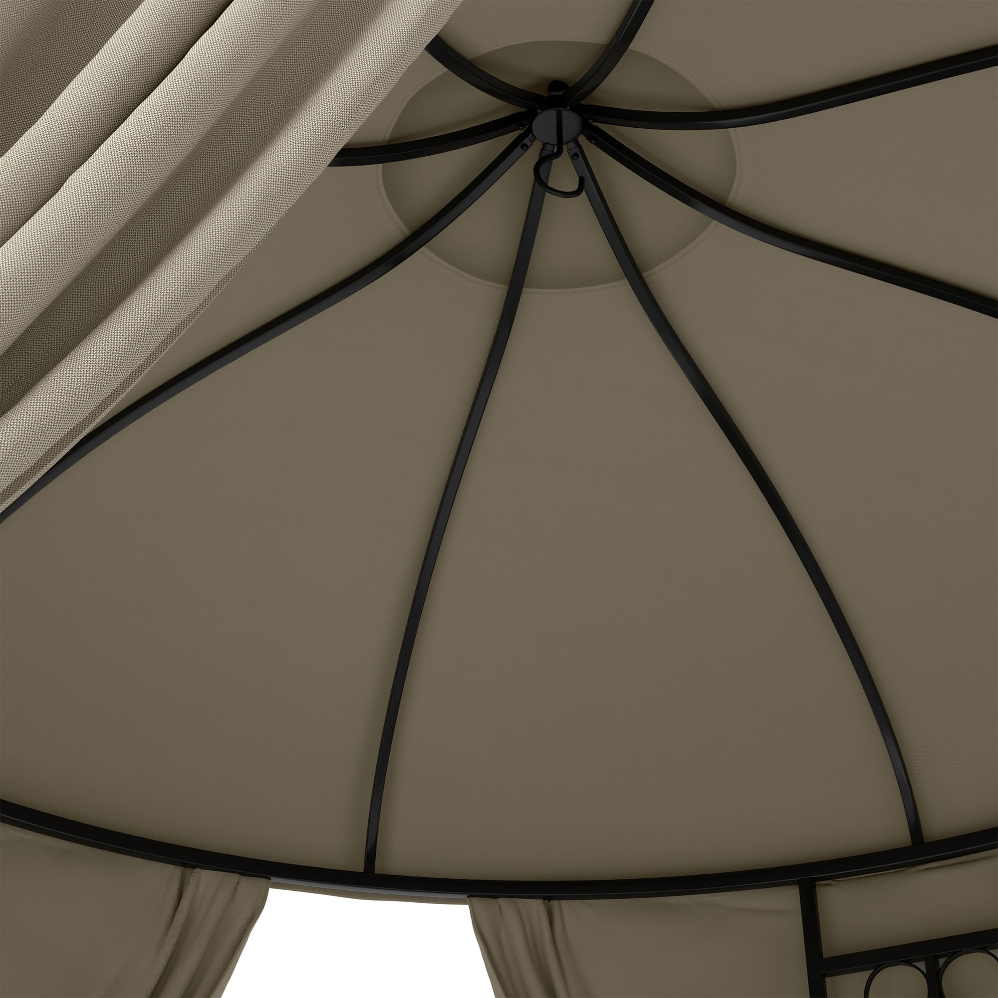 Outsunny Gazebo da Giardino Rotondo Ø3m con Tende e Prese d'Aria Beige | Gazebo da Esterno, in Metallo e Poliestere