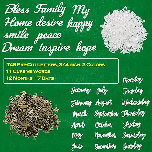 Miniatura 4 de Tablero de letras de fieltro negro rústico con marco marrón de 10 x 10 pulgadas con caballete + 748 letras precortadas + 11 palabras cursivas Shabby