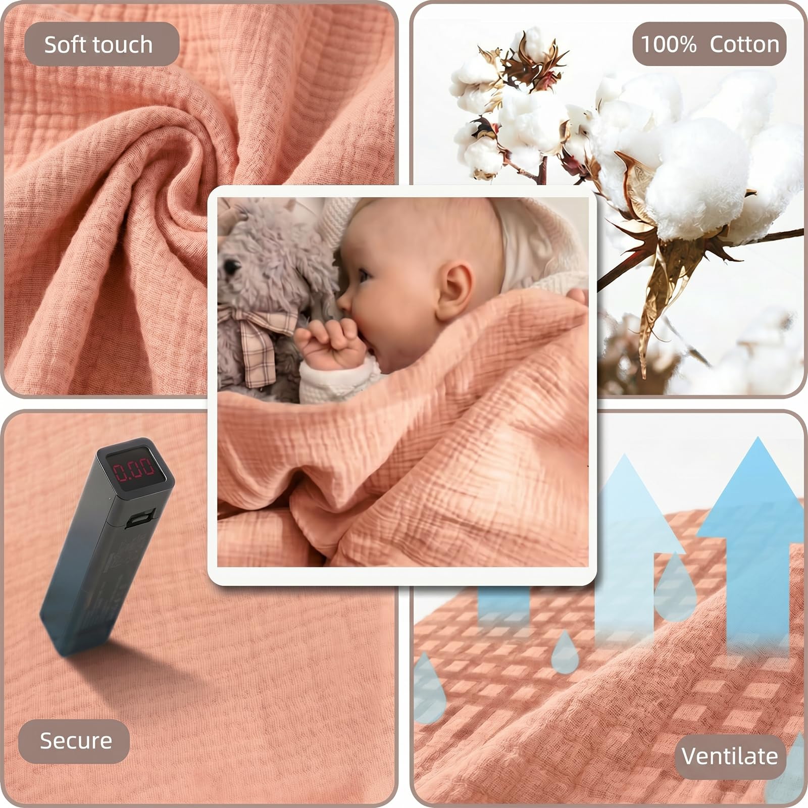 Couverture d'allaitement, 100% coton, tablier d'allaitement, couverture d'allaitement Allaitement (Rose)