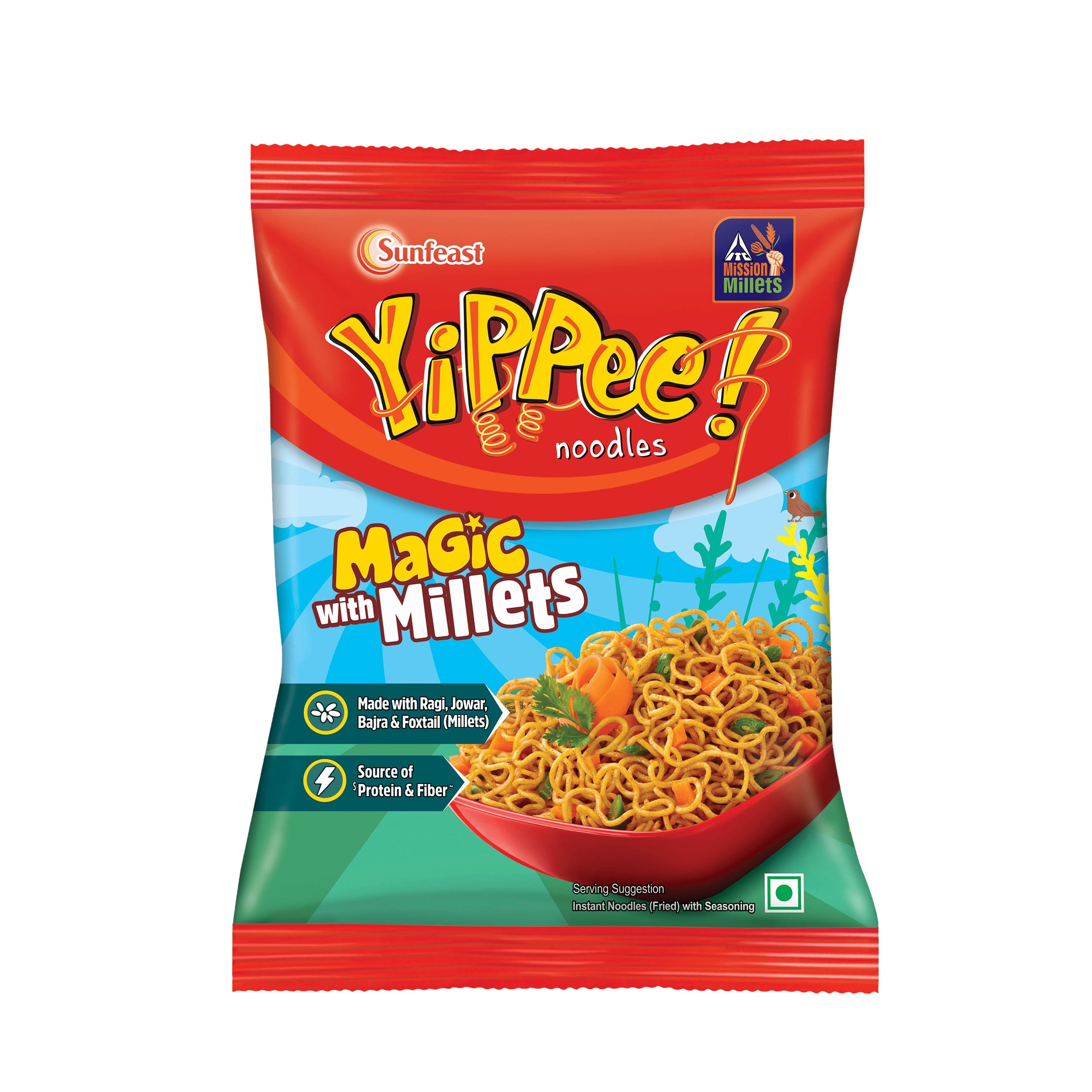 Sunfeast YiPPee! Magic with Millets Noodles,Long,Non-Sticky,Instant Noodles made with Ragi,Jowar,Bajra & Foxtail,Quick,Fun & Nutritious Snack,Vegetarian,70 gram