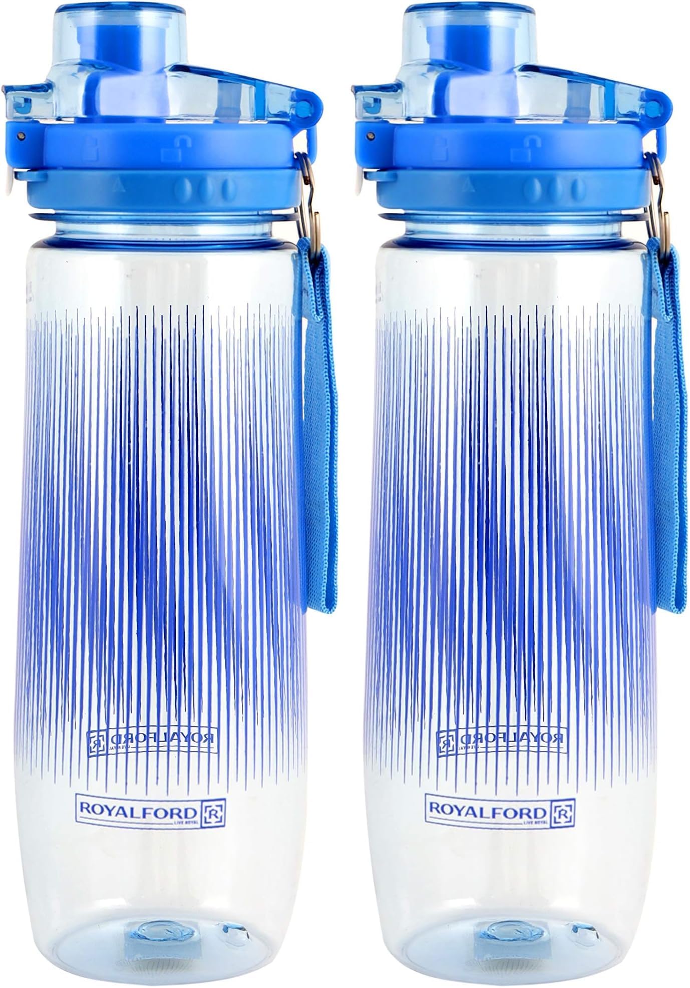 Royalford 850ml Water Bottle - Reusable Water Bottle Wide Mouth with Hanging Clip | Printed Bottle | Perfect while Travelling, Camping, Trekking & More (Pack of 2)