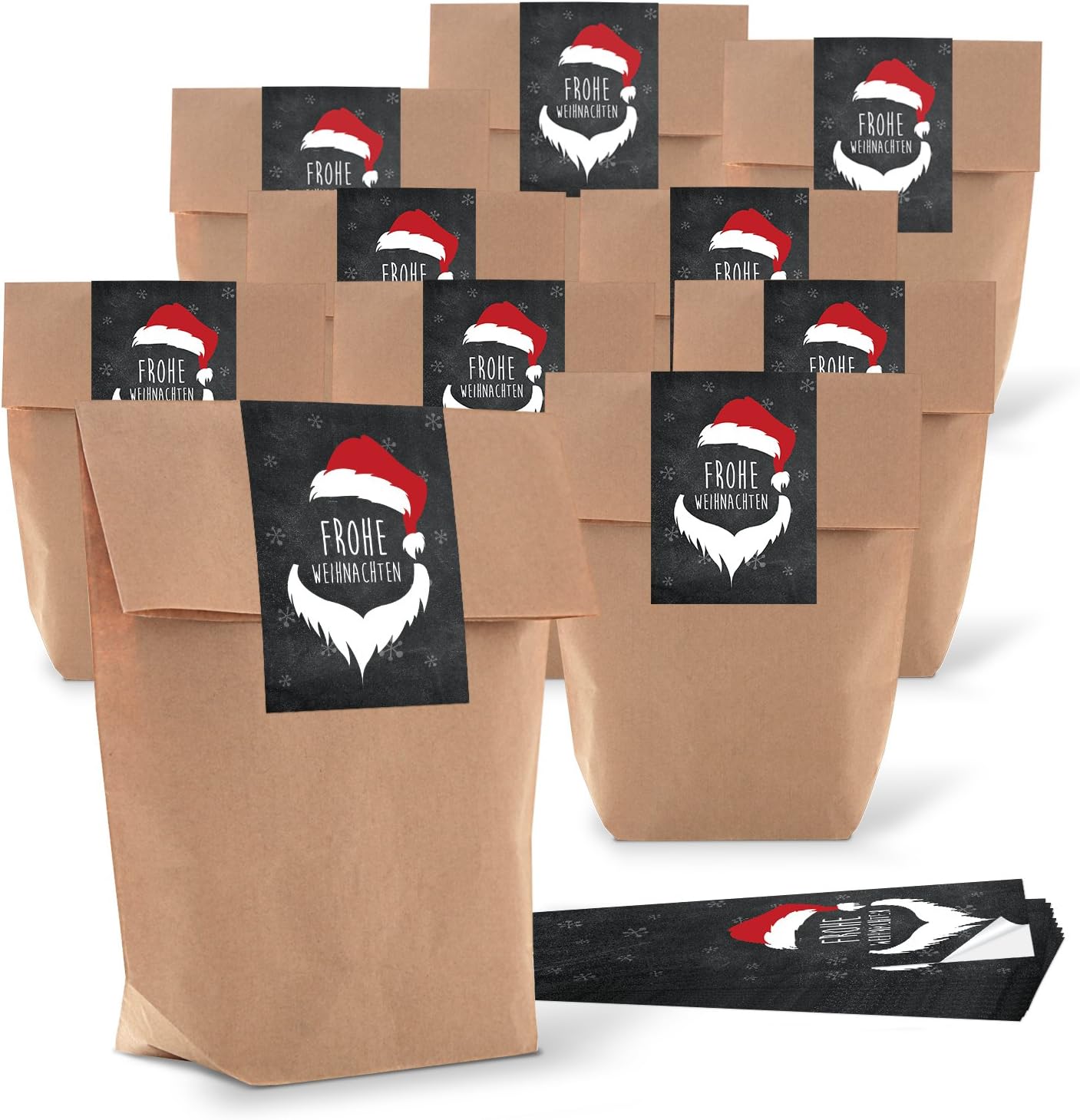 Logbuch-Verlag 25 Christmas Bags Brown Merry Christmas Gift Bag Paper Bag 16.5 x 26 x 6.5 cm with Sticker Santa Kraft Paper Bag