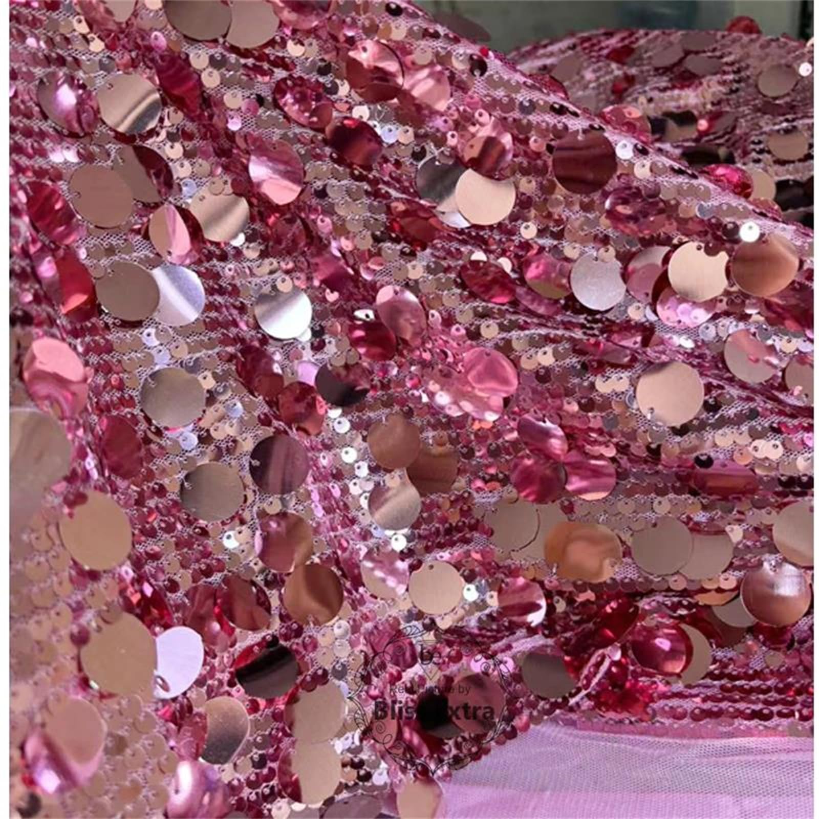 Tessuto Ricamato con Paillettes Rosa Caramello, Larghezza 135 cm, Rivestimento in Scala di Pizzo a Rete Elastica for Abito, Applique con Perline Fai da Te(270x135cm)
