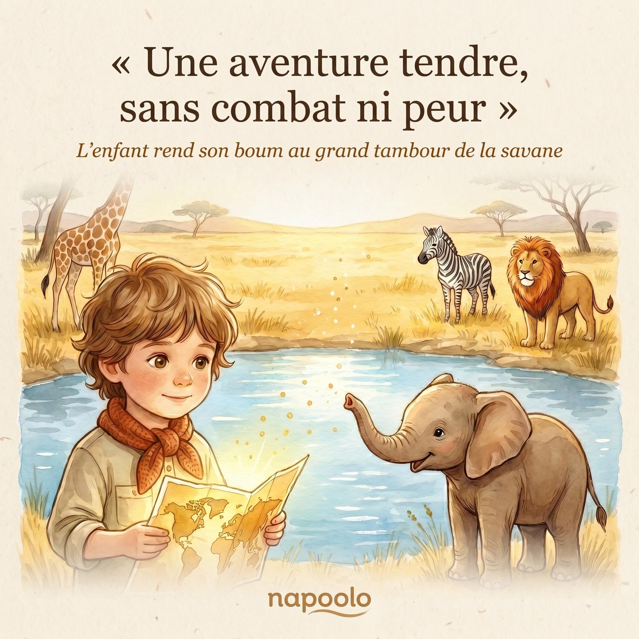 Livre personnalisé enfant safari photo et prénom - Idée cadeau | Aventure douce dans la savane, son animal préféré et sa dédicace, 32 pages aquarelle, carré 21,6 cm, dès 2 ans