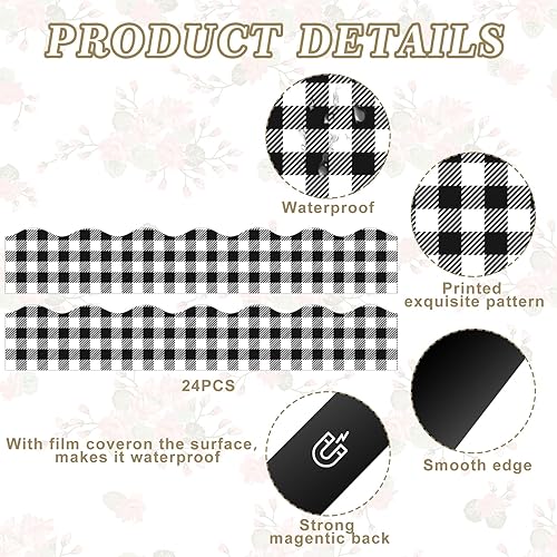 Miniatura 3 de Whaline 24 calcomanías magnéticas para tablero de anuncios de Navidad, color rojo y negro, a cuadros, para aula, Navidad, escuela, oficina, fiesta,