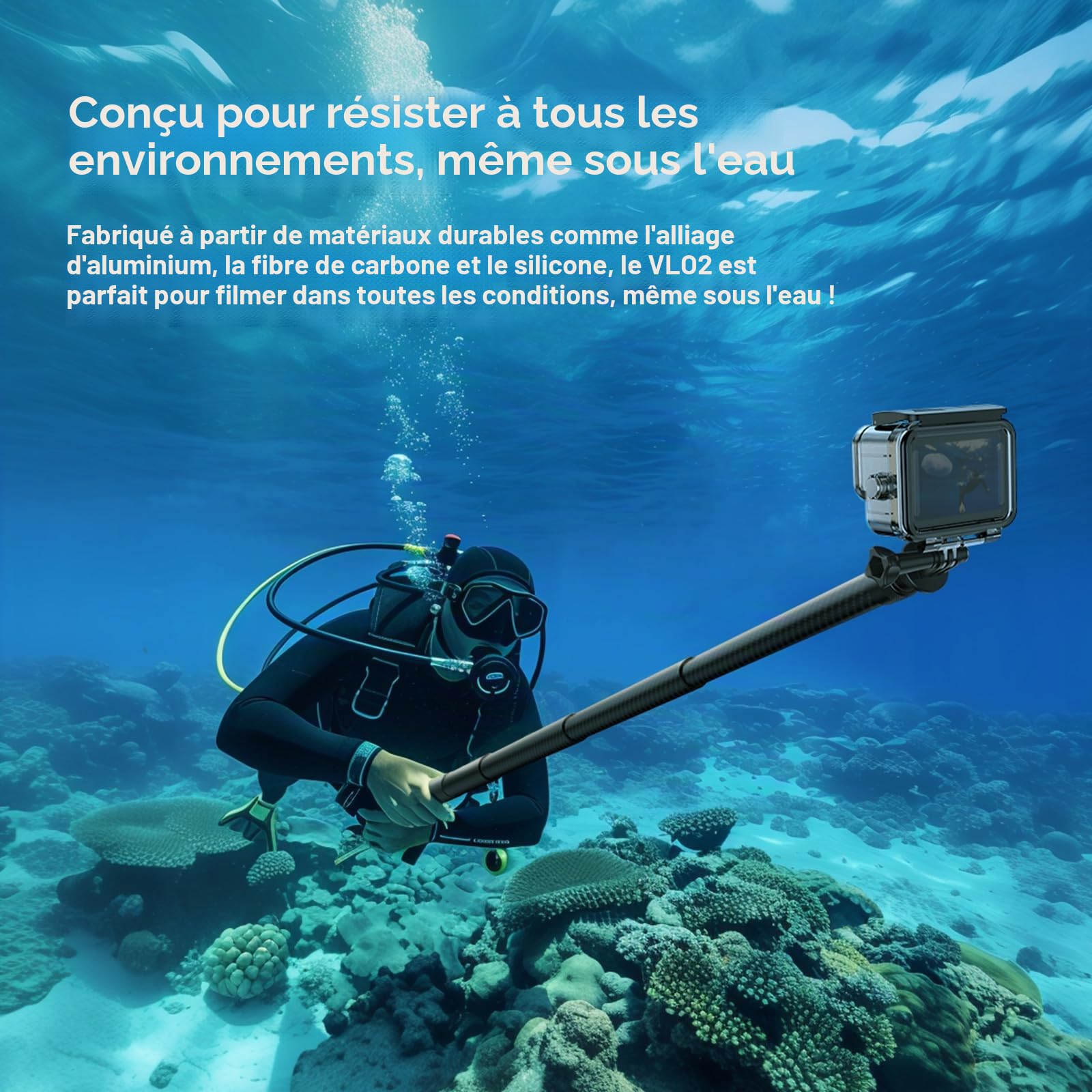 ULANZI VL02 Perche à Selfie en Fibre de Carbone pour Insta360/DJI Osmo Pocket 3 4, 2,7 m pour caméra d'action Go Pro, rallonge 1/4", Compatible avec différents appareils, Longueur réglable