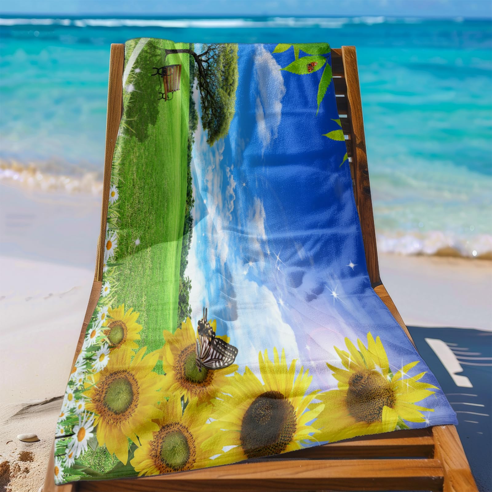 Toalla Playa Flor Verde Amarillo Toallas Baño Grandes Suave Toalla Microfibra Sin Arena Toallas de Baño Piscina Ducha Absorbente Secado Rápido Beach Towel para Viajes, Natación, Camping 200x200cm