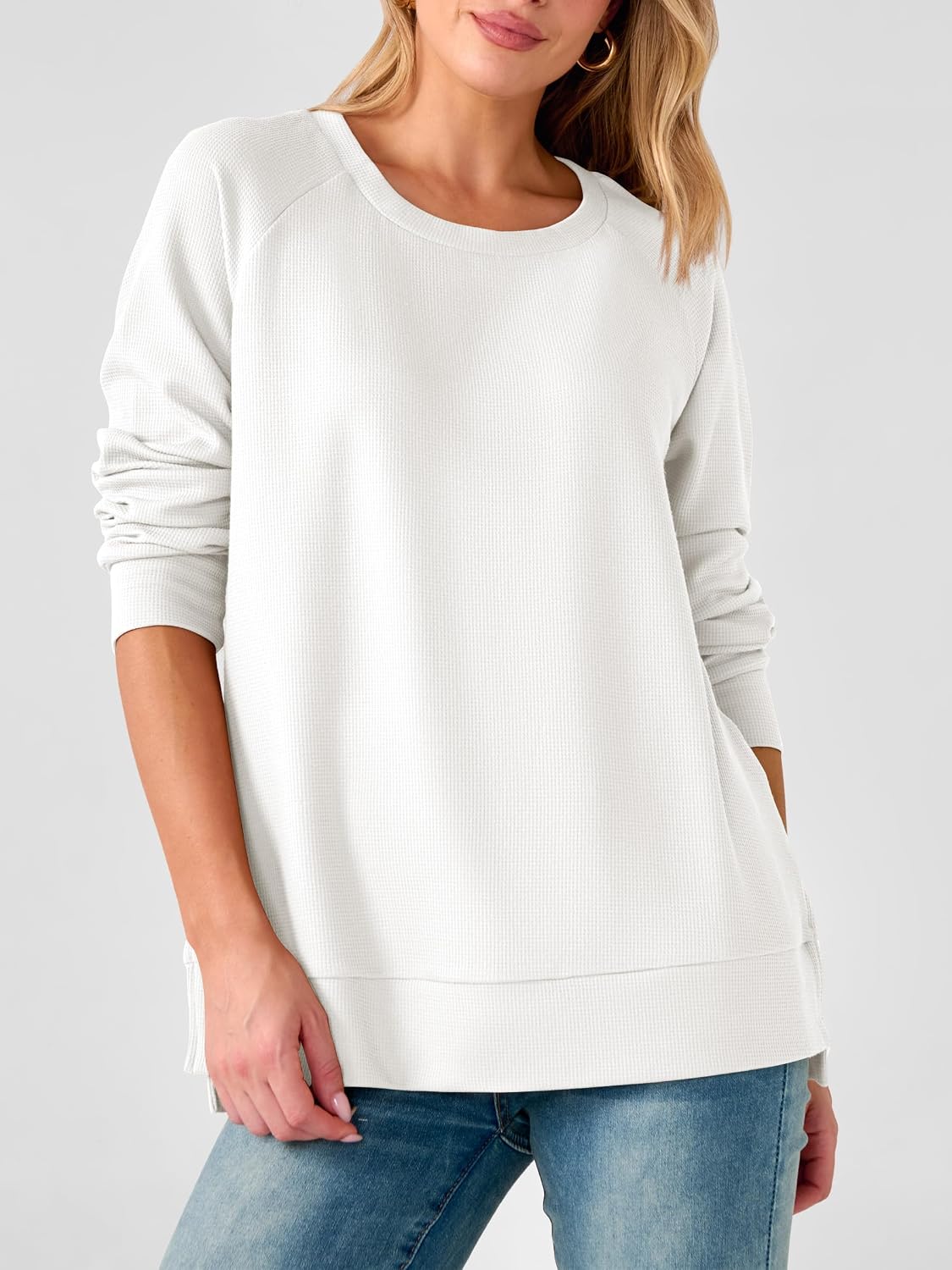 ANRABESS Long Sleeve Shirts for Womens Waffle Knit Tunic Tops image 5