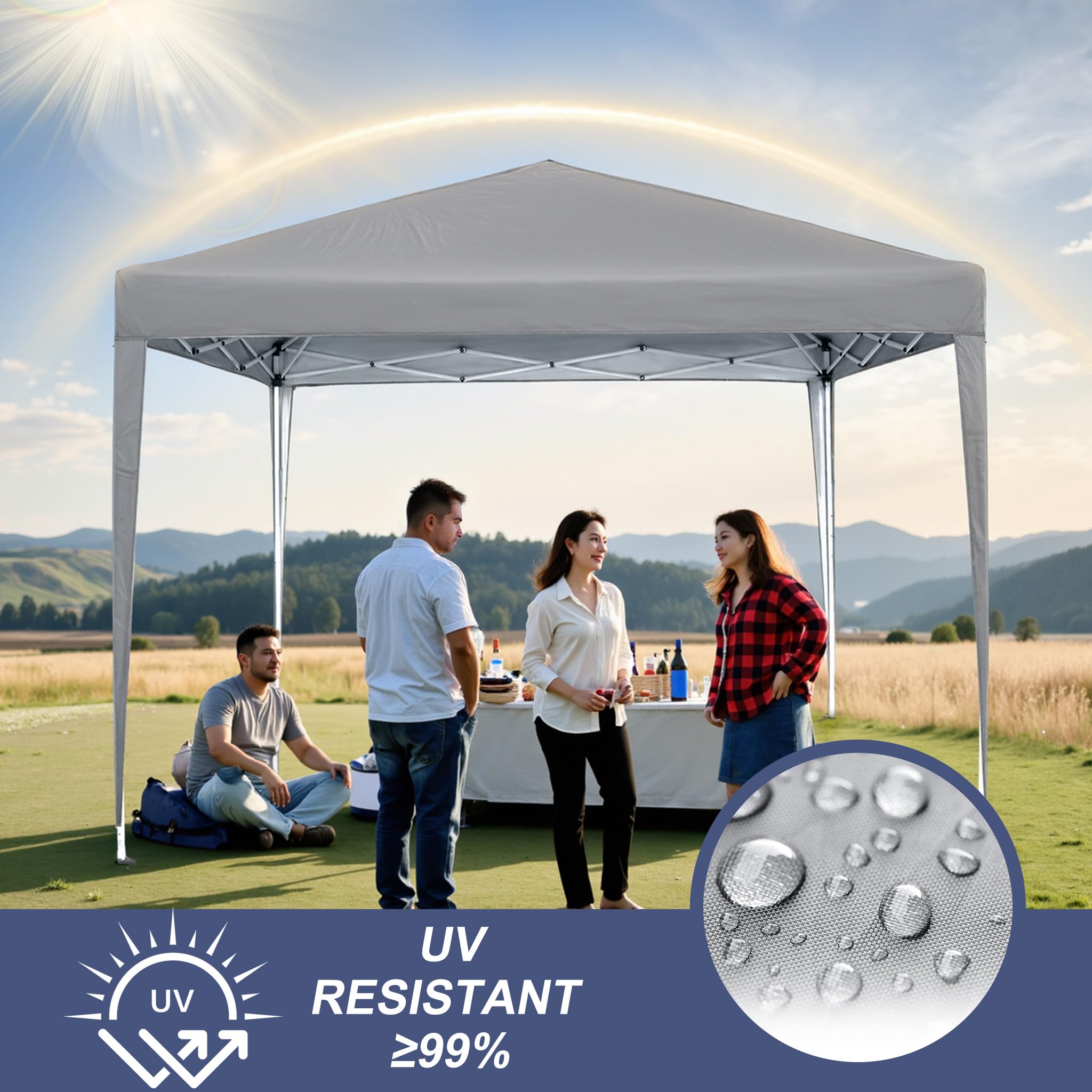 LZQ Pavillon Faltpavillon 3x3m Schnellaufbau Gartenpavillon Partyzelt Faltzelt mit 4 Seitenteilen, UV Schutz Höhenverstellbar für Garten, Strand, Party, Hochzeit, Festival und Camping, Silbergrau