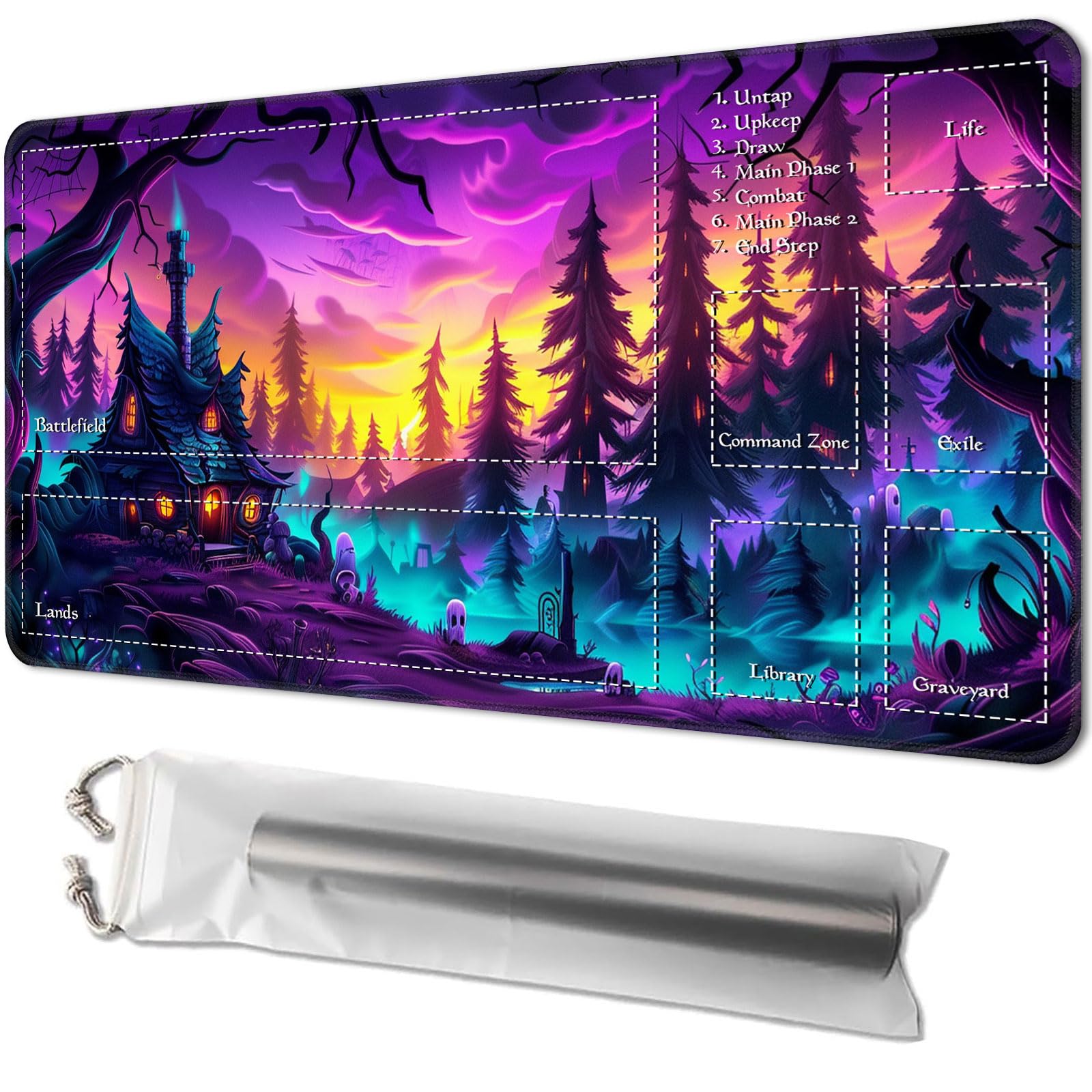Playmat for MTG, Game Mat 24 x 14 inches, with Free Storage Bags, TCG and Board Game Mat for Cards, Ideal for Card Game Enthusiasts, Witchs Village — image 1