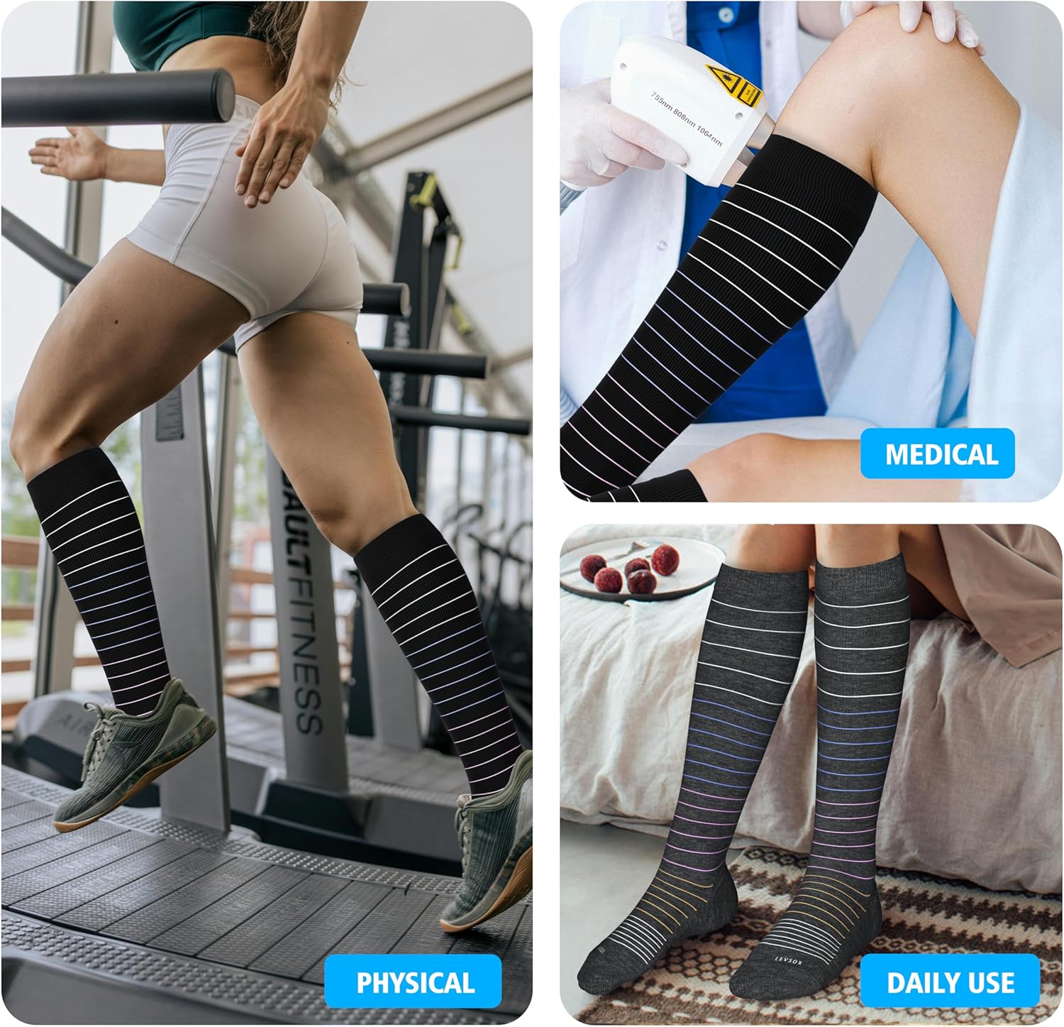 LEVSOX Thick Cotton Compression Socks for Women&Men 20-30mmHg Knee High Cute Support Sock for Nurses, Pregnancy, Travel - Image 7