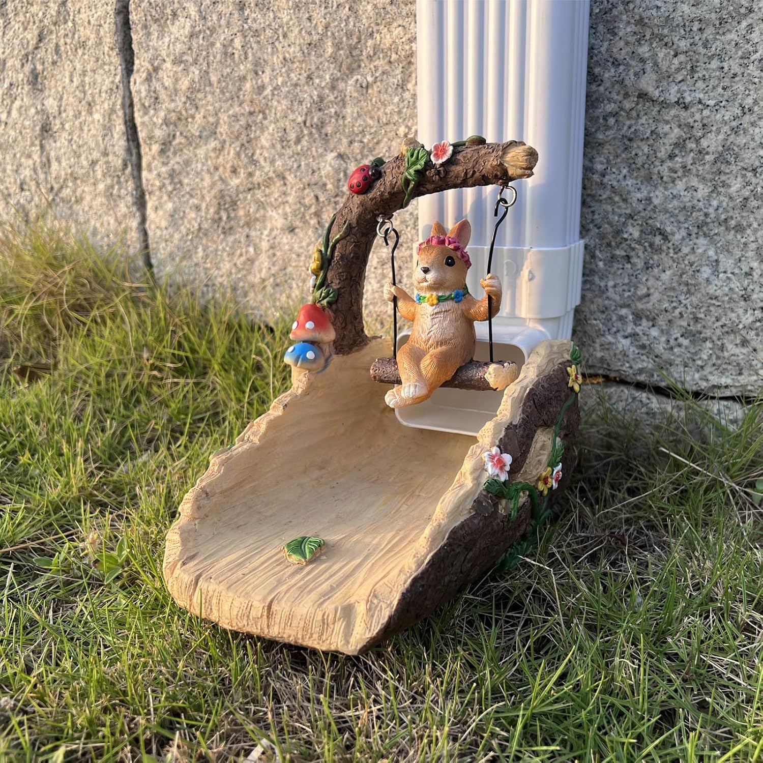 Kaylakone Downspout Extension Outdoor Bunny Swing Statues