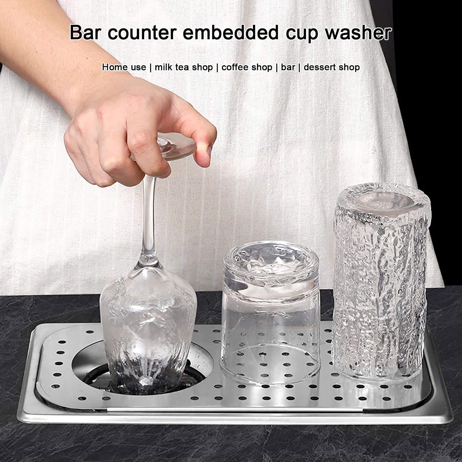 Vassoio Raccogli Gocce a Filo, Lavabicchieri e Scarico, Lavello da Bar in Acciaio Inox con Lavabicchieri per Bar e Ristoranti di Hotel(Silver,53x16cm/20.8x6.3in)