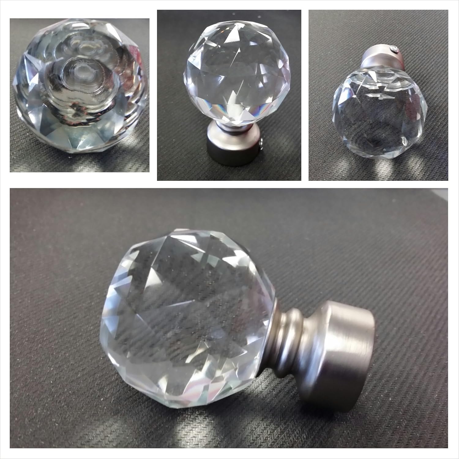 Round Crystal Finials for 1" Drapery Iron Hardware - Sold as a Pair