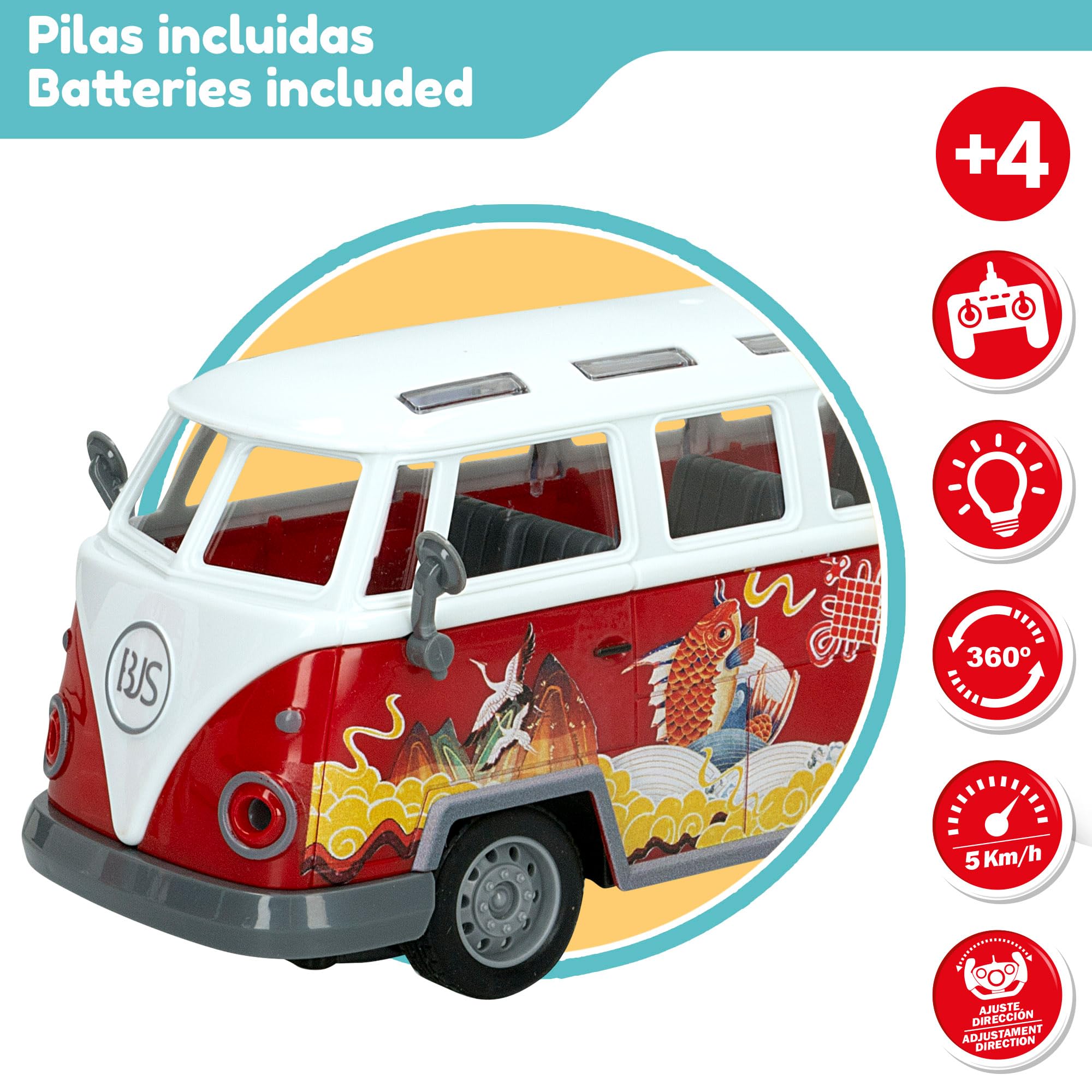 ColorBaby Speed & Go - Autobús teledirigido con Luces de Colores, Bus radiocontrol, Retro, Escala 1:30, Mando 27 MH.z, 5 km/h, 4 Funciones, Coches teledirigidos para niños, 4 años, 47530