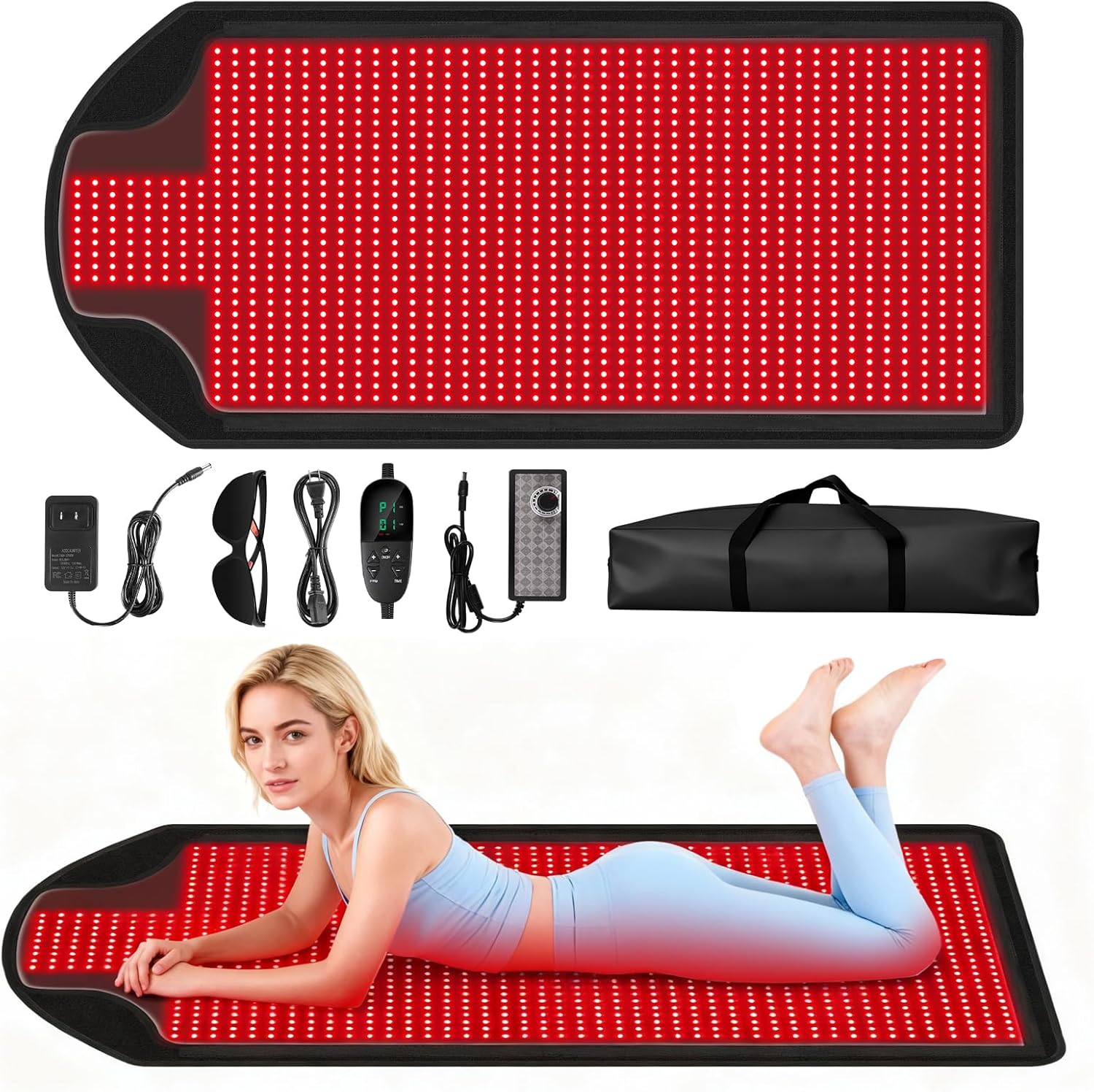 Full-Size LED Light Pad, 1370 LEDs, 74.8 × 33.5 in, Dual 660nm Red & 850nm Infrared for Home Relaxation