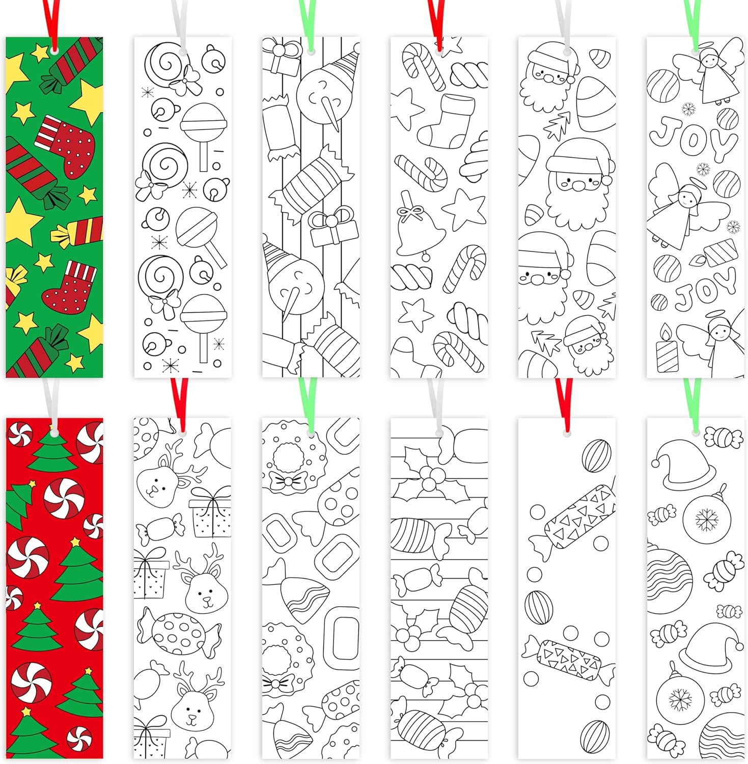 Color Your Own Bookmarks,Kids DIY Coloring Christmas Party Bookmarks Game Prize Art Craft Supplies Birthday Goodie Bag Fillers Classroom Reading Club Rewards (Christmas Candy)