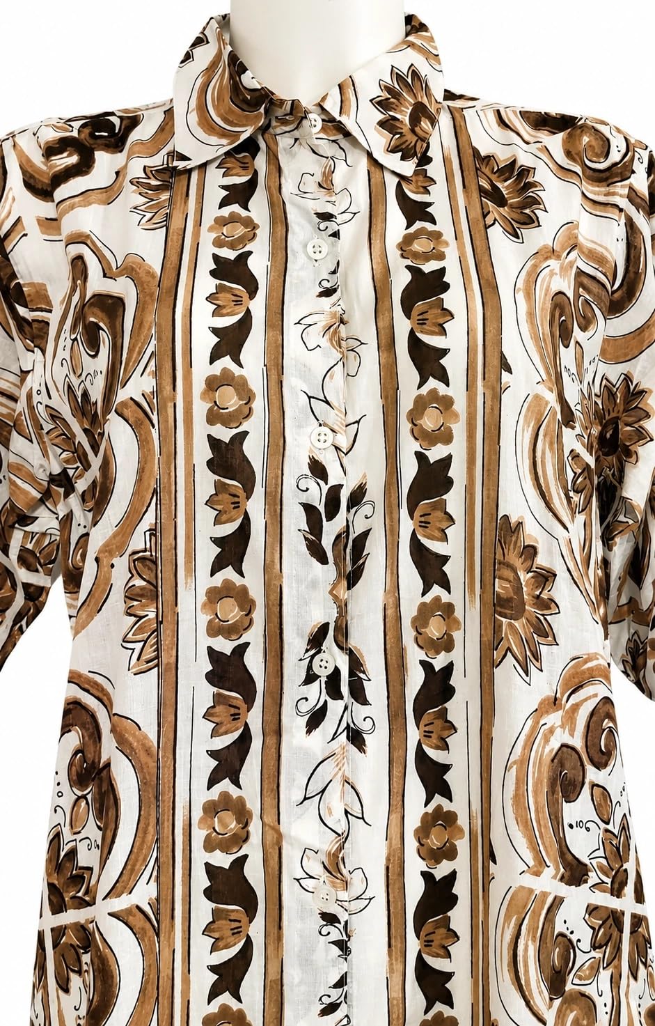 Linea Positano Copricostume Lungo Donna Abito Camicia in 100% Puro Cotone Leggero Maniche 3/4 Regolabili Vestito Mare Stampa Maiolica Barocca Taglia S/M
