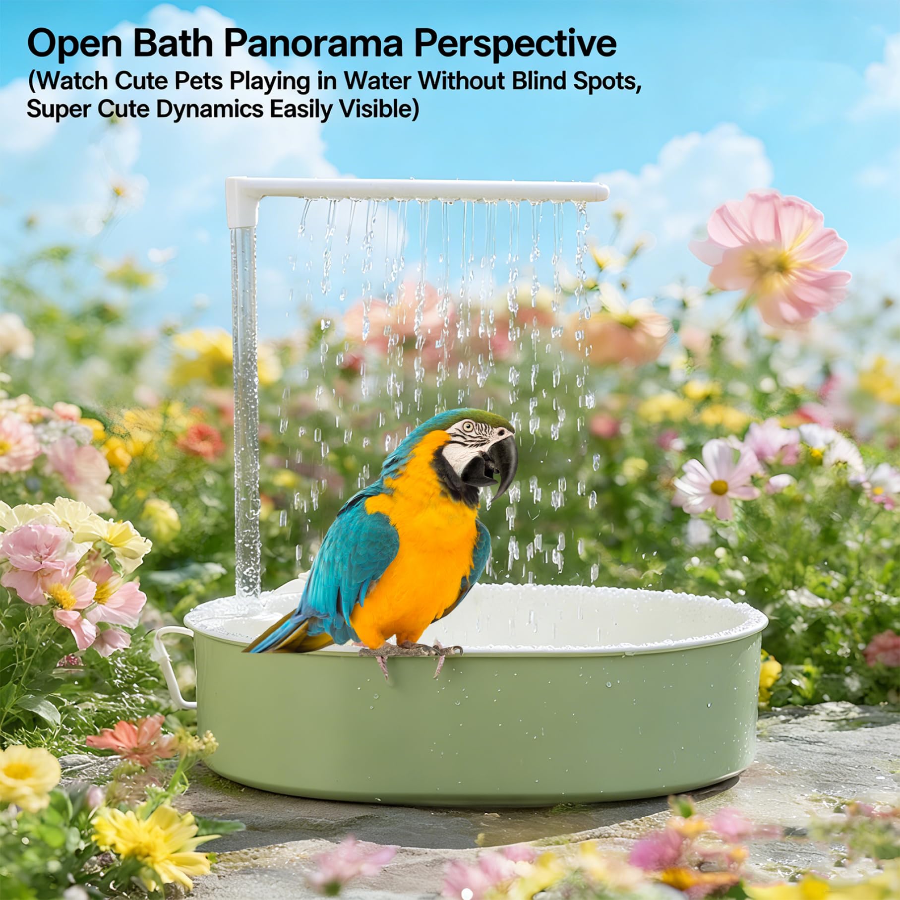 Baño para Loros y periquitos Ducha para pájaros en Jaula Ducha de Lluvia Suave para Loros y periquitos Juego Completo automático con Agua Ajustable Alimentado por USB.