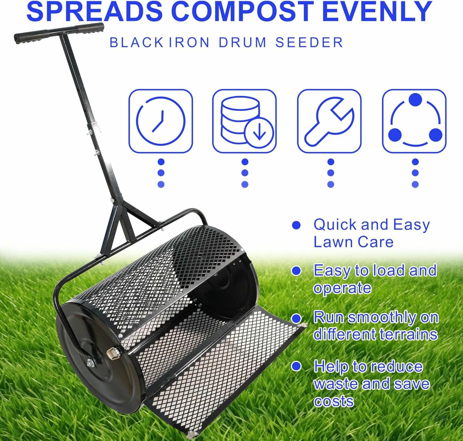 Distribuidor de Compost, Distribuidor de turba, Distribuidor de Malla metálica Ligero y Duradero para césped y jardín
