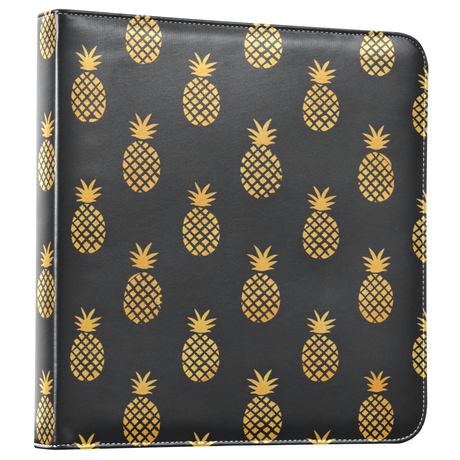 JIPONI Cute Mini Gold Pineapples Large Photo Album, DIY Leather Cover Scrapbook Albums for 4x6 5x7 6x8 Pictures, Self Adhesive Memory Book for Wedding, Baby, Family