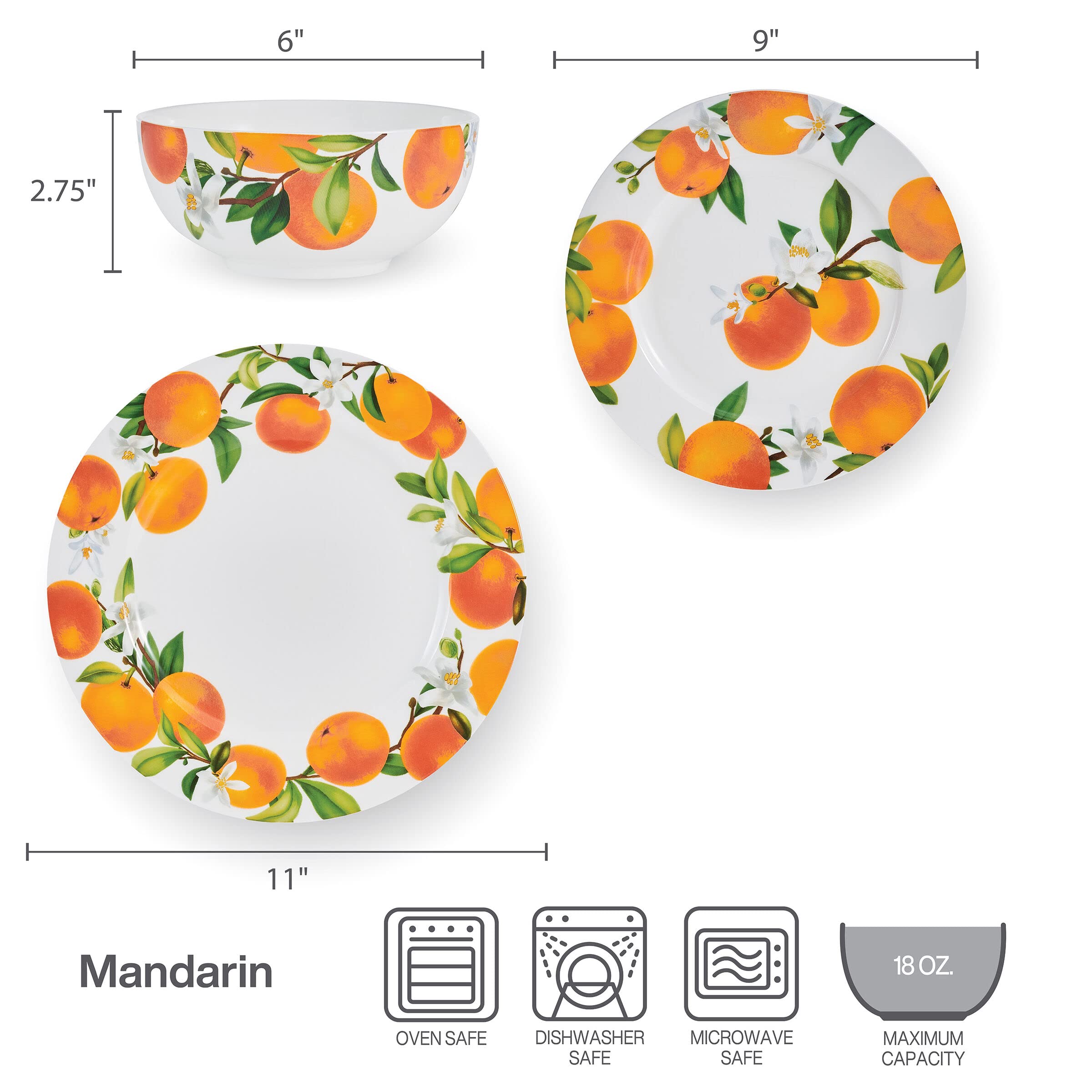 Mikasa Mandarin Bone China - Vajilla ligera resistente a las astillas, 12 piezas, servicio para 4