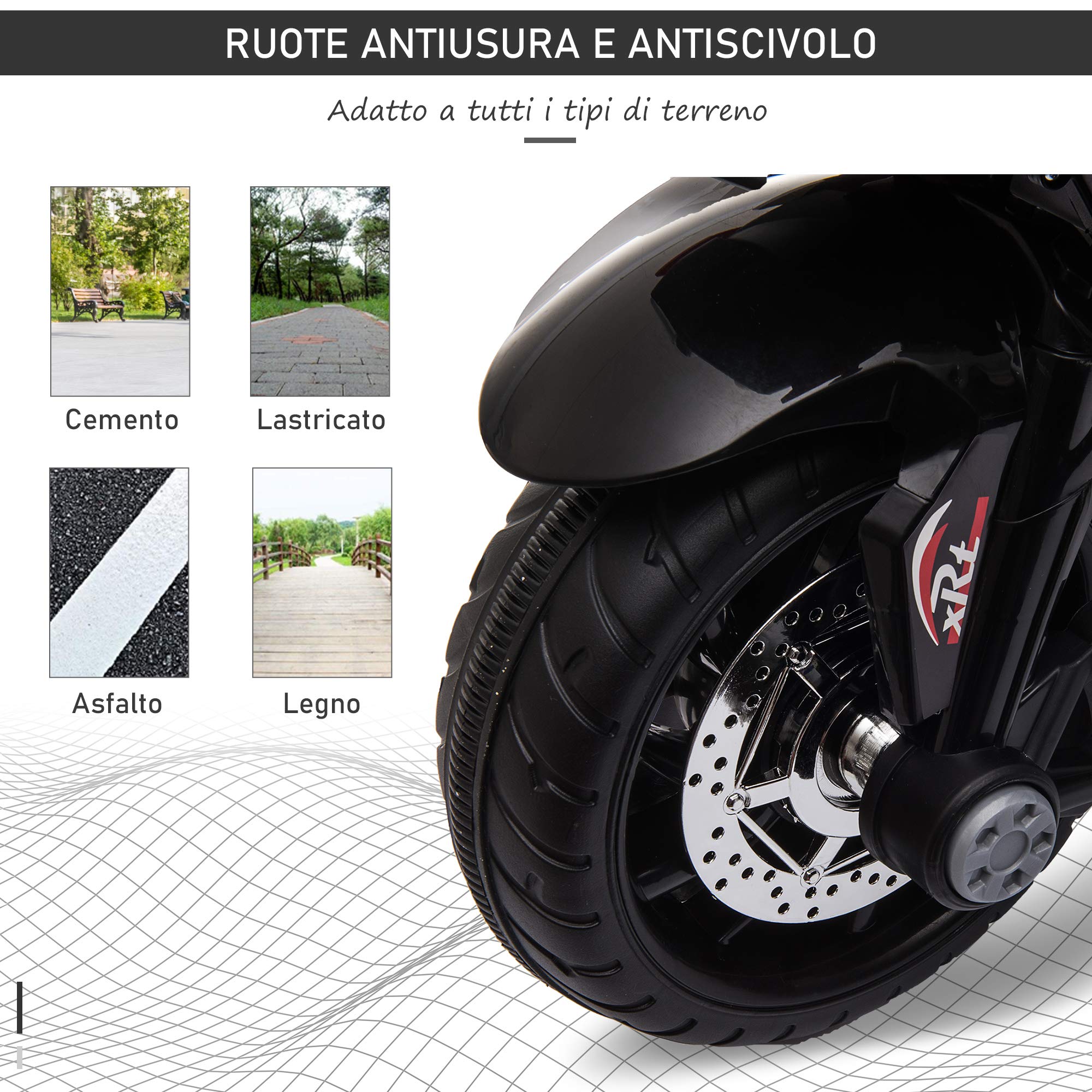 HOMCOM Moto Elettrica per Bambini 3-5 Anni Max. 25kg con Luci, Musica, Batteria 6V e Velocità 3km/h, 86x42x52 cm, Rossa