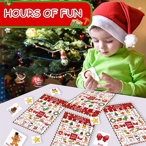 Miniatura 6 de Officygnet Juego de bingo de Navidad para niños, tarjetas de bingo de Navidad para 32 jugadores para actividades familiares, grupos grandes, aula