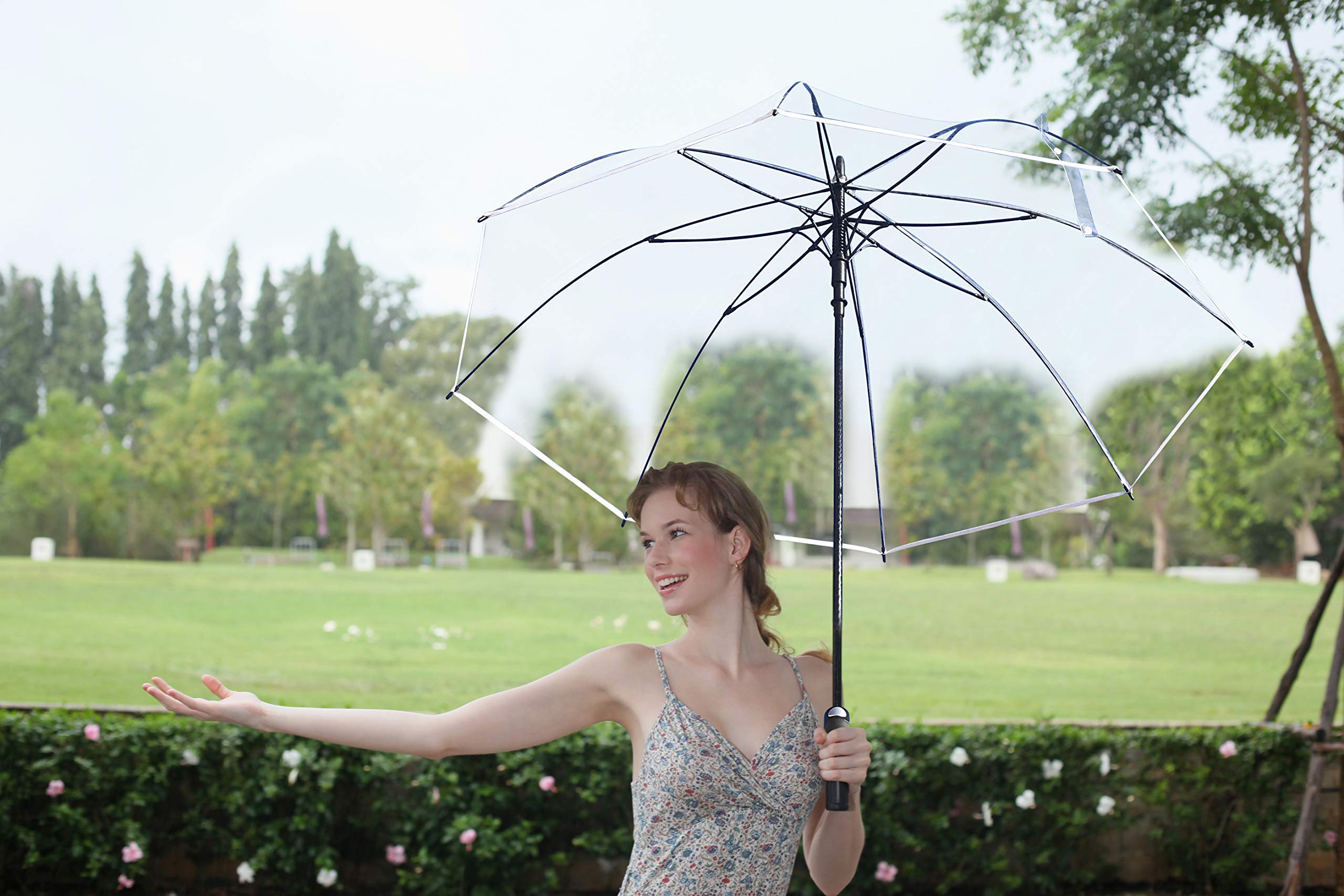 Parapluie Transparent XXL Ø130 cm Bouton Pression Confort Housse Transport Automatique - Hommes Femmes - Parfait Pour Deux Ou Mariage - Bordure Blanche