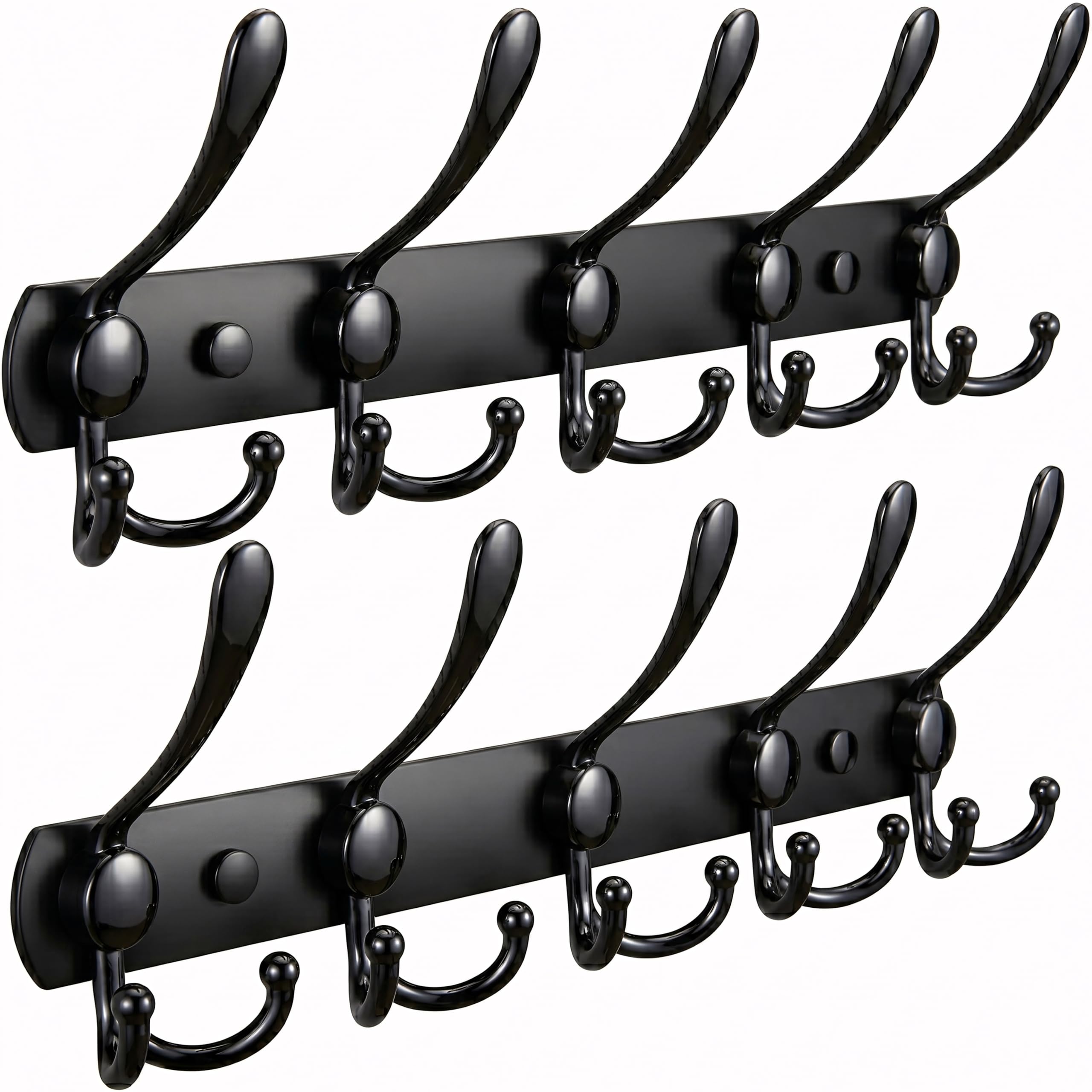 SAYONEYES Coat Rack Wall Mount with 5 Tri Coat Hooks for Hanging – 16 Inch Heavy Duty SUS304 Stainless Steel Matte Finish Waterproof – Wall Hooks Rack for Bathroom, Bedroom (Black – 2 Pack)