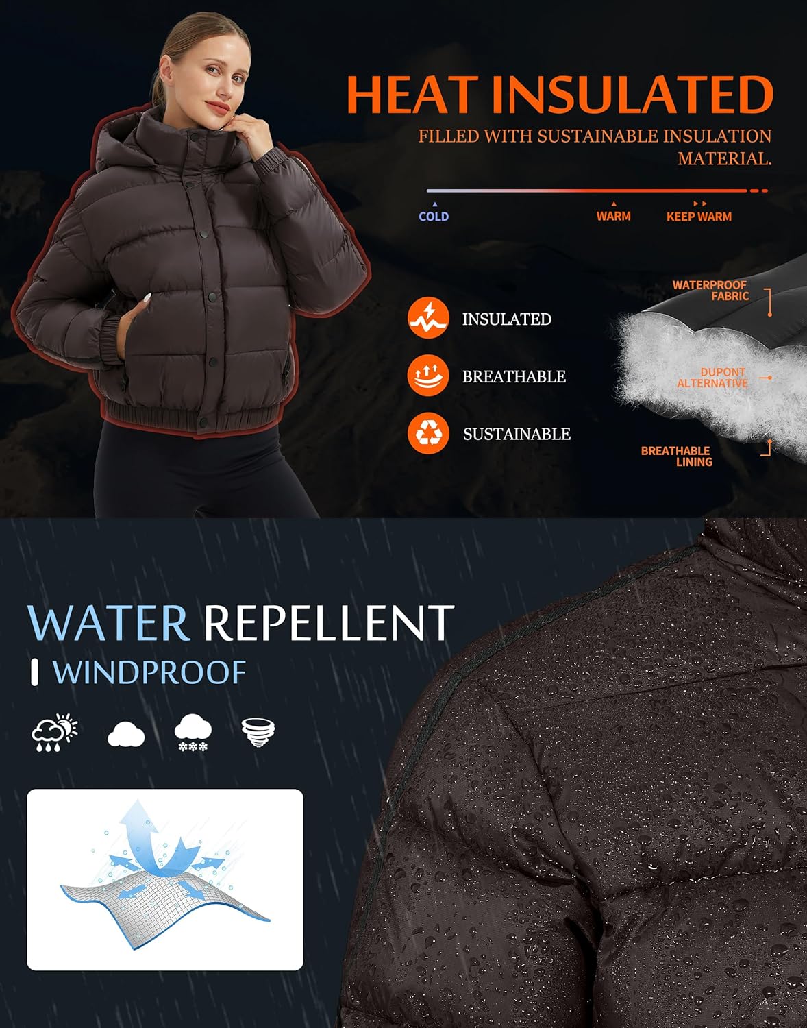 Pioneer Camp Women's Winter Cropped Puffer Jacket with Hood Waterproof Short Warm Quilted Jacket Puffy Bubble Coat Outerwear - Image 4