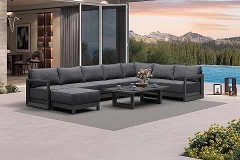 Purple Leaf 9-Piece Patio Furniture Set U-Shaped with Ottoman and Table, Grey