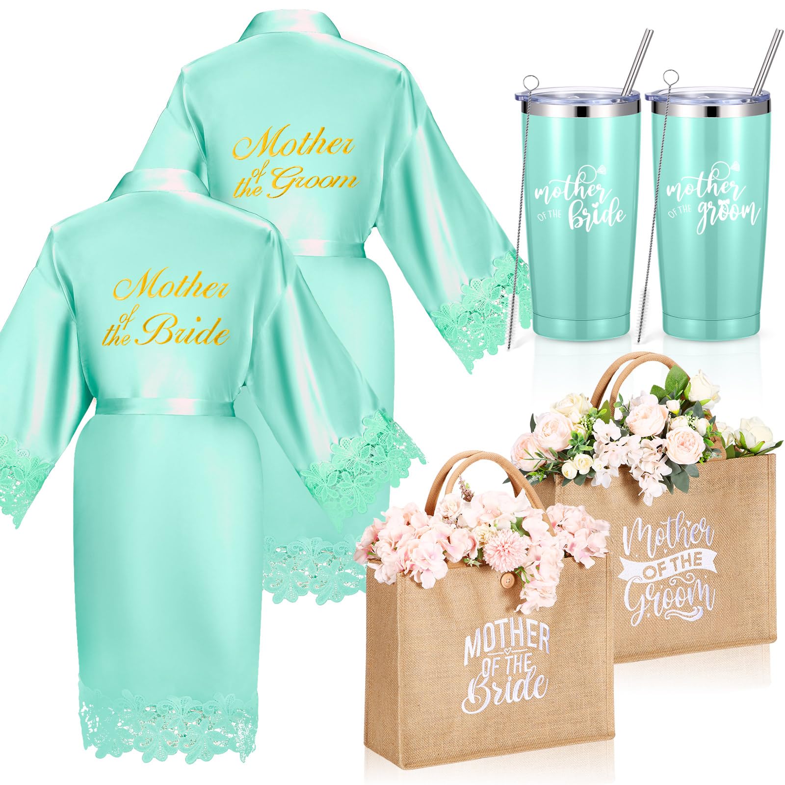 Jeyiour 6 Pcs Mother of the Bride Gifts Robe Tote Tumbler, Sage Green