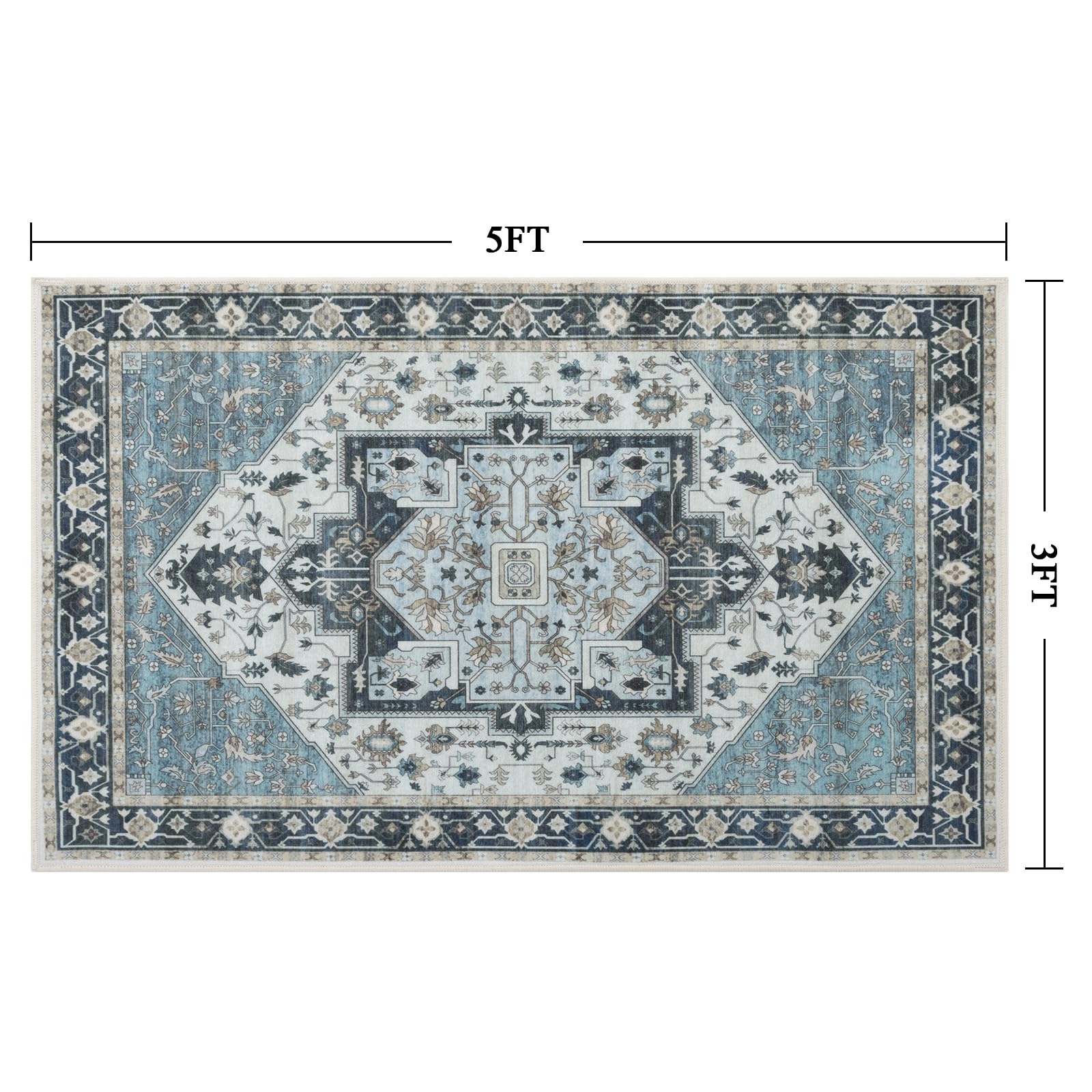Carvapet Tapis de Passage 90x150cm Antidérapant Tapis de Couloir Lavable Fin Tapis de Sol Long Vintage Médaillon Tapis de Salon Chambre Cuisine(Bleu Sauge