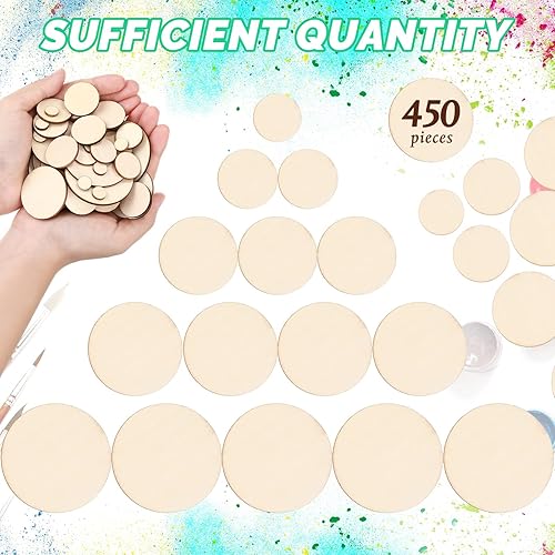 Miniatura 2 de 450 piezas de rebanadas de madera sin terminar, círculos redondos de madera para manualidades, recortes de madera, adornos de Navidad para