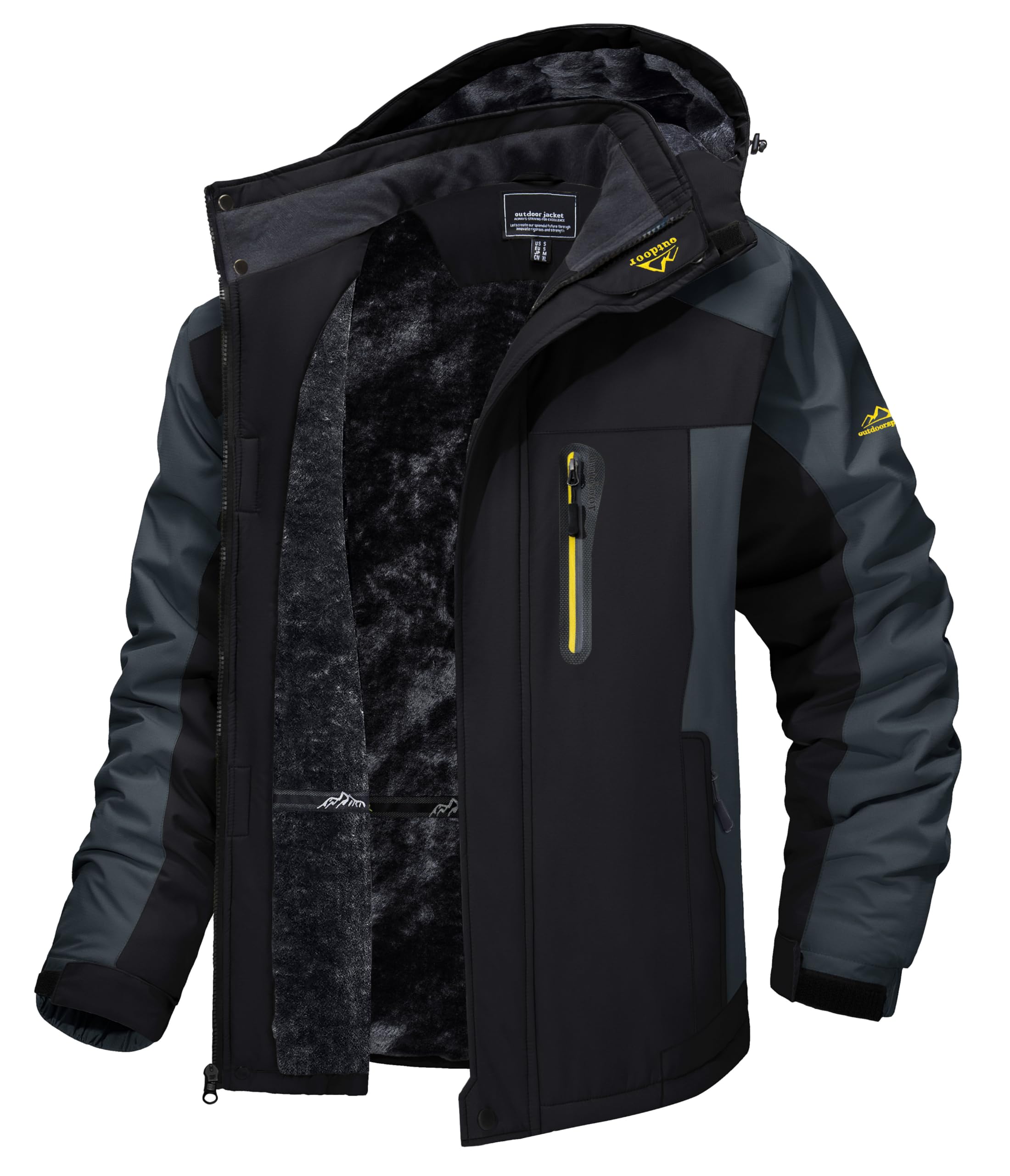TACVASEN Men's Outdoor Jackets Winter Waterproof Windproof Ski Snowboard Fleece Lined Jacket Hooded - - Medium