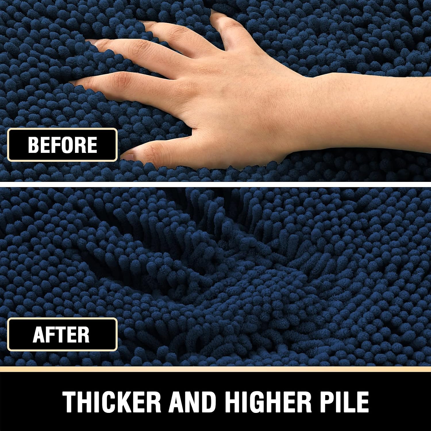 H.VERSAILTEX Bath Mat Bath Rug for Bathroom Luxury Chenille Bathroom Rug Mat Extra Soft and Absorbent Microfiber Shaggy Rugs Non Slip Rug Quick Dry Bath Mat Washable, 24 x 47 Inches, Navy