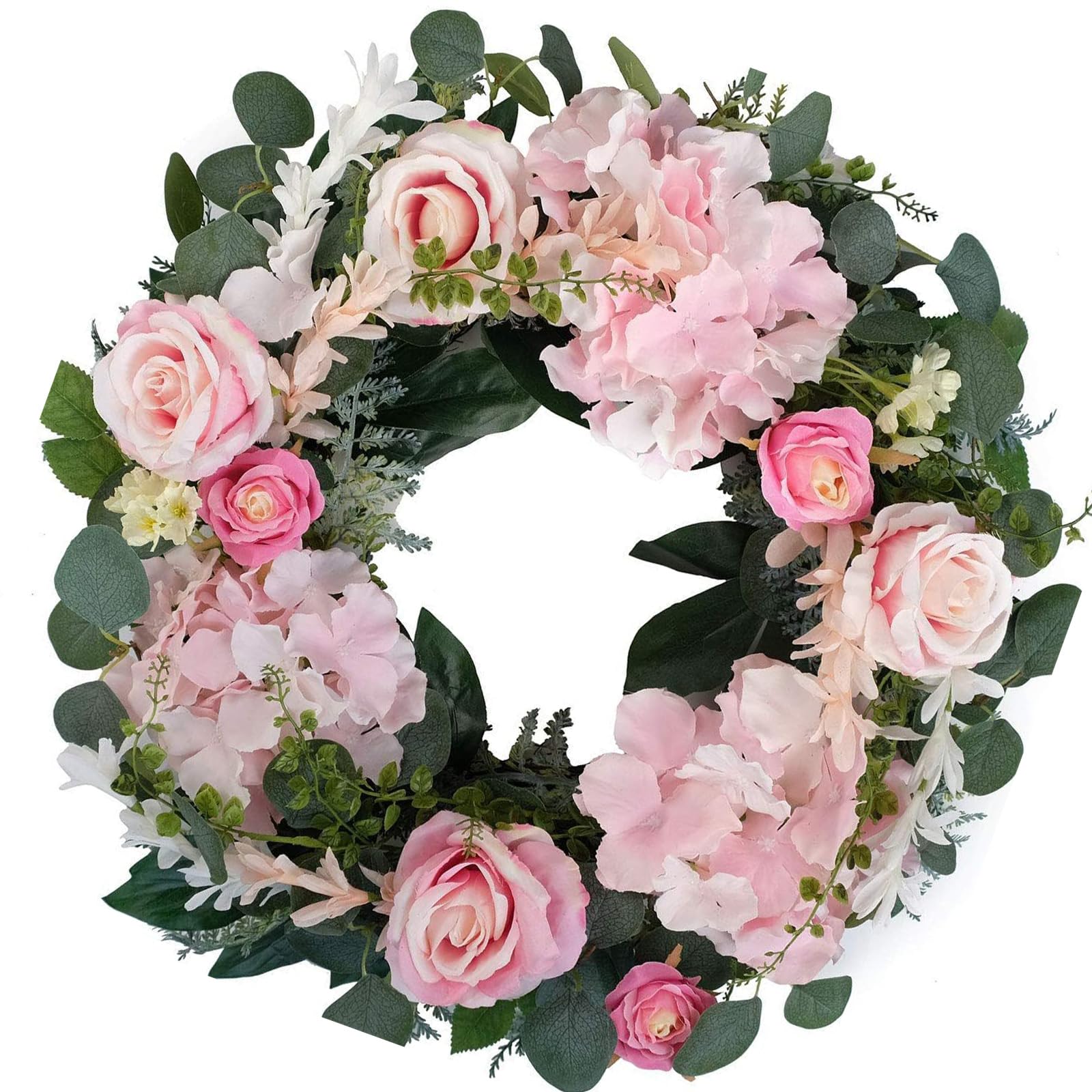 Flower Wreath for Front Door Artificial Hydrangea Rose Greenery Decoration Seasonal Home Accent Display Party Decoration