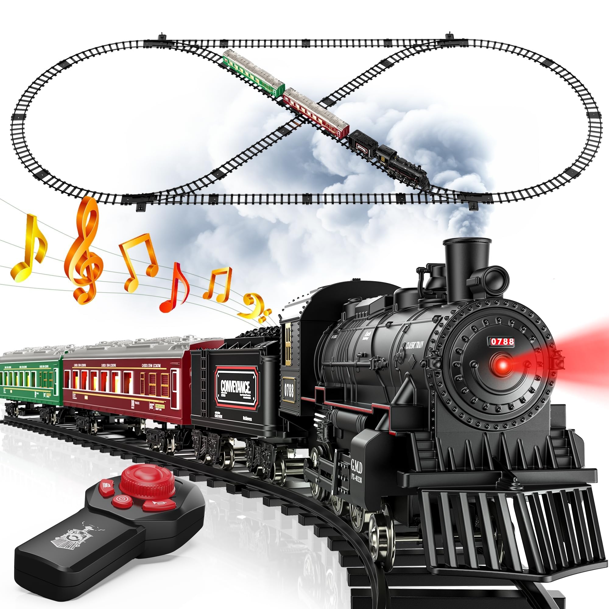 Hot Bee Train Set, Remote Control Train Toys with Luxury Track & Glowing Passenger Carriages, Metal Christmas Tree Train with Smoke, Light and Sound, Toy Train Set for 3 4 5 6 7+ Years Old Boys GiftsGlobal Recycled StandardGlobal Recycled StandardClimatePartner certifiedGlobal Recycled Standard