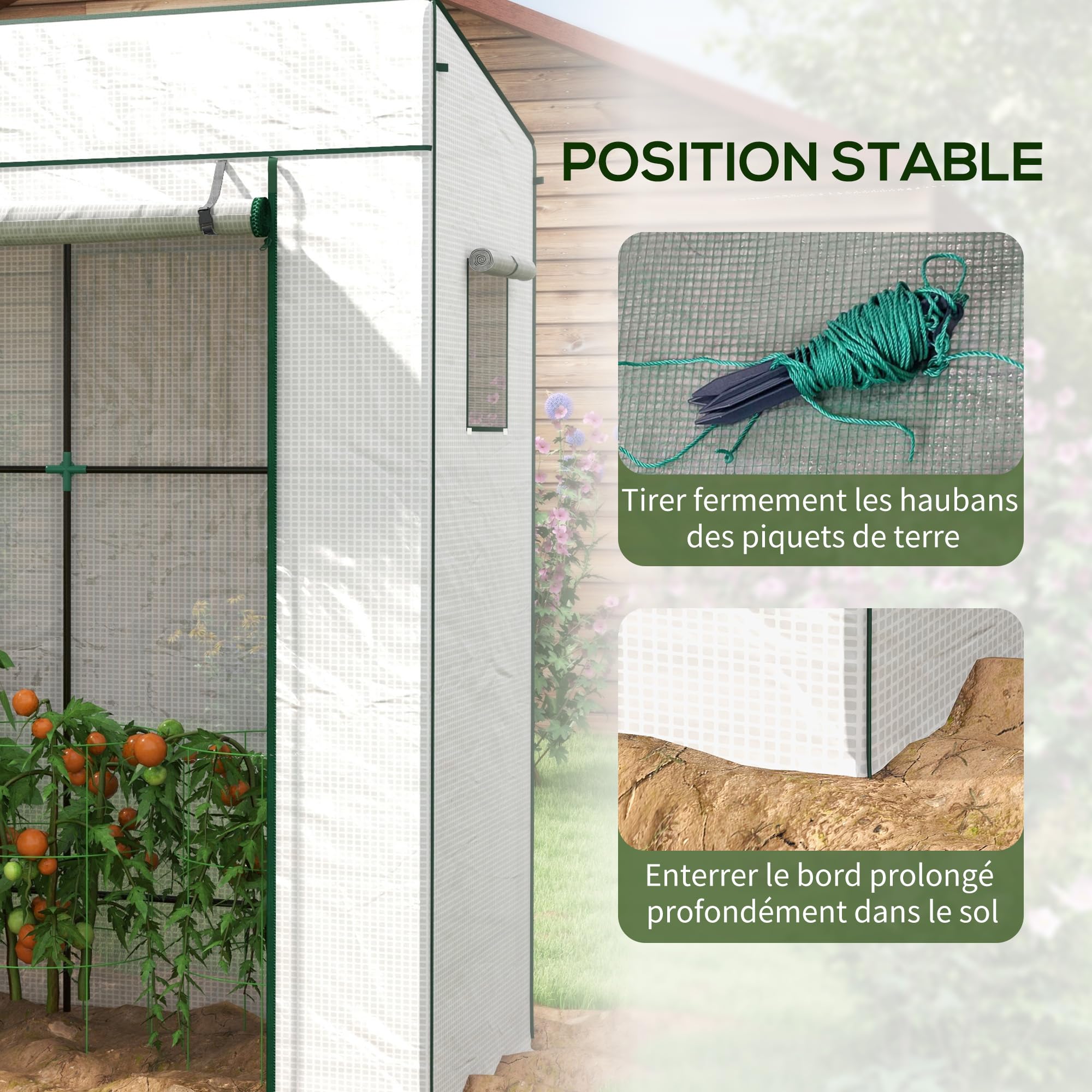 Outsunny Serre de Jardin PE, Serre de Balcon, bâche renforcée 140 g/m², châssis en Acier, Porte zippée Enroulable, 2 fenêtres, pour légumes Plantes Fleurs, intérieur et extérieur, 196x77x197cm, Blanc
