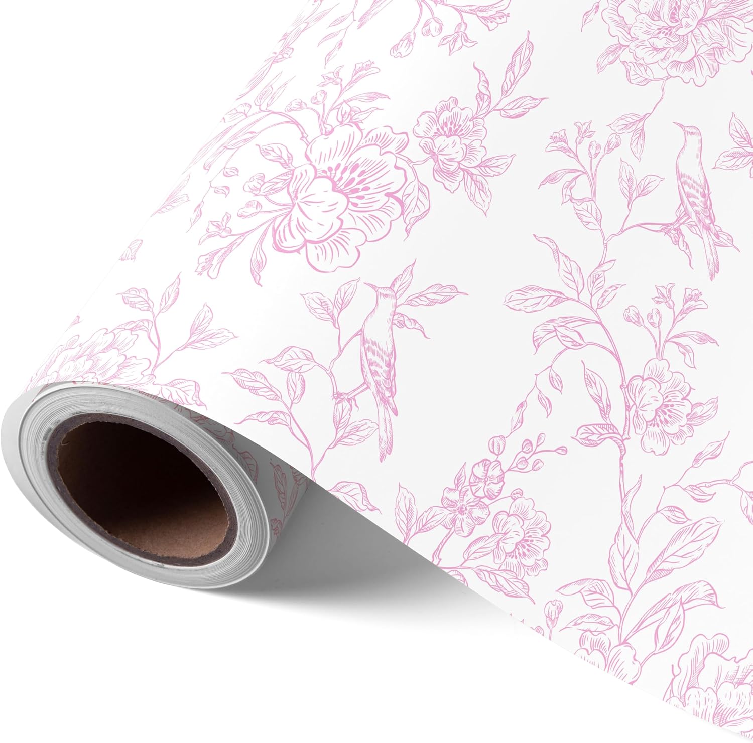VCOOHM Pink Floral Wrapping Paper Roll - 17 Inches x 9.8 Feet - Vintage Pink Wrapping Paper for Birthday, Wedding, Bridal Shower, Chrismtas and Mother's Day Gifts