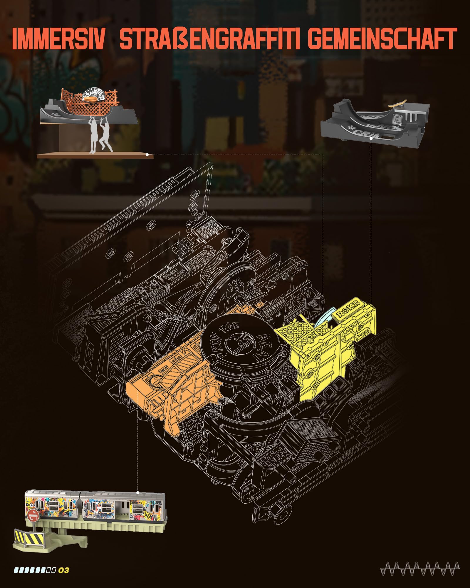 ROKR Kugelbahn 3D Puzzle Erwachsene Hip-hop Street Modell Musik-Sync Gaming Deko Setup Erweiterungsfähige Kits Cyberpunk Geschenkidee für Männer-Parallel World MR03S