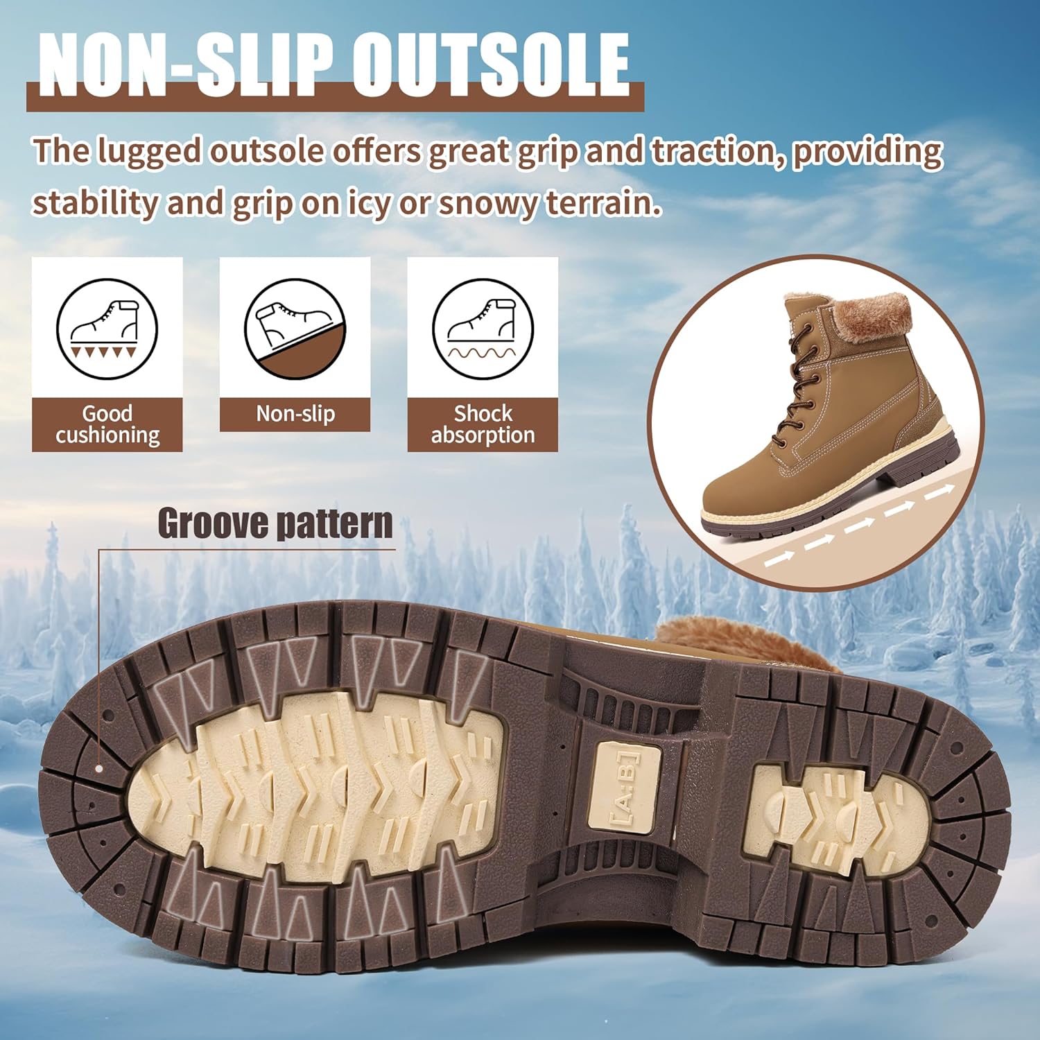 Winter Boots for Women Snow Boots Waterproof Fur Lined Warm Hiking Boots Ladies Lace Up Walking Boots Anti-Slip Lightweight Outdoor Ankle Boots