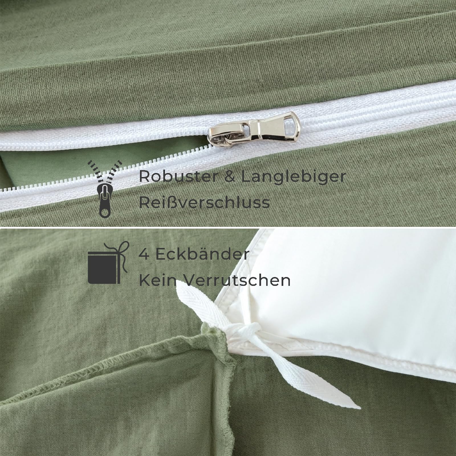 Soifox Musselin Bettwäsche Set 135x200 2 teilig 100% Baumwolle Olivgrün‌