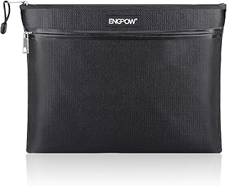 Fireproof Document Bag Two Pockets Two Zippers,ENGPOW Fireproof Safe Bag 13.4"x 10.2" Waterproof and Fireproof Money Bag Money Safe Pouch File Storage for A4 Document Holder,Cash and Tablet