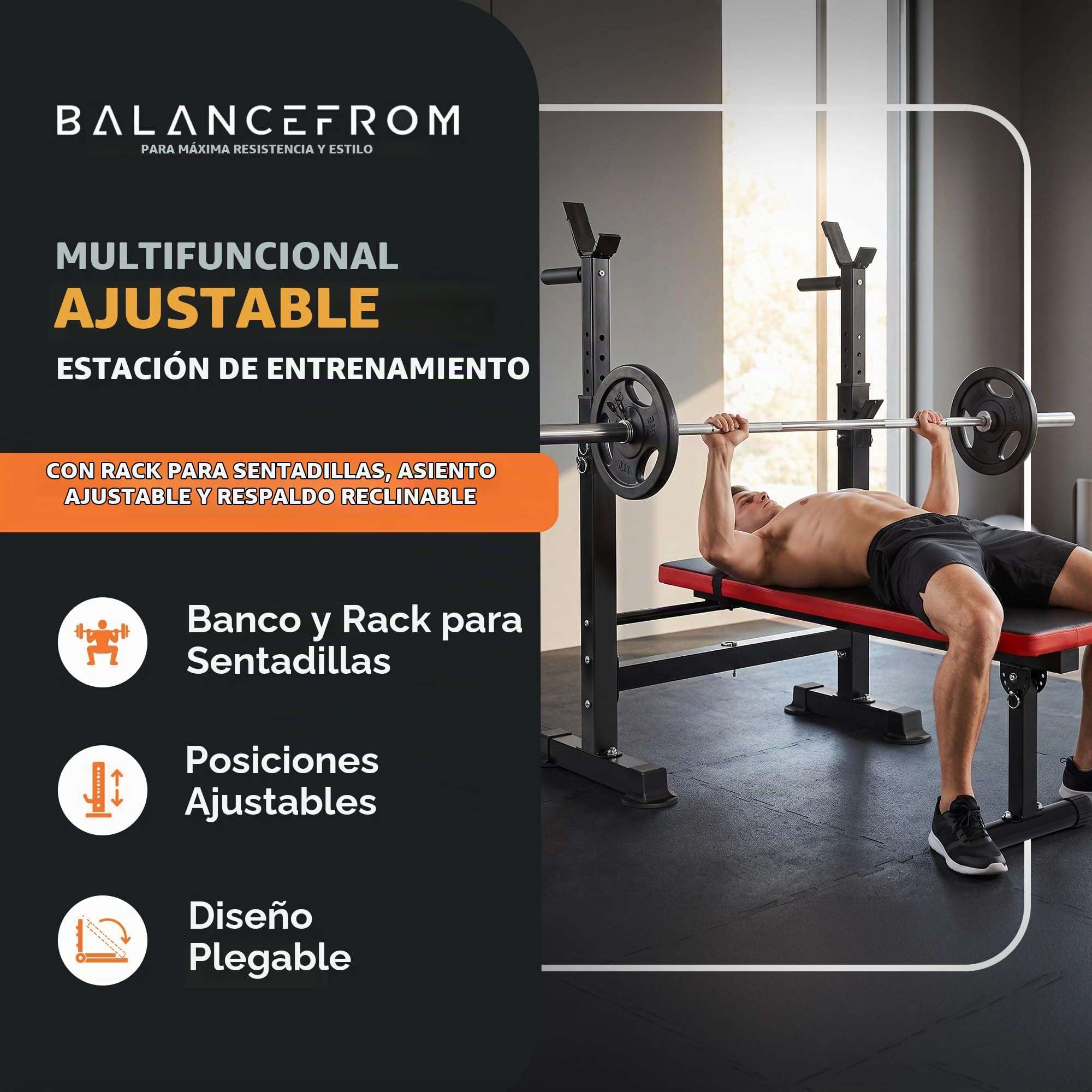 BalanceFrom Banco de entrenamiento multifuncional ajustable olímpico con soporte para sentadillas, extensión de piernas, predicador y almacenamiento de peso