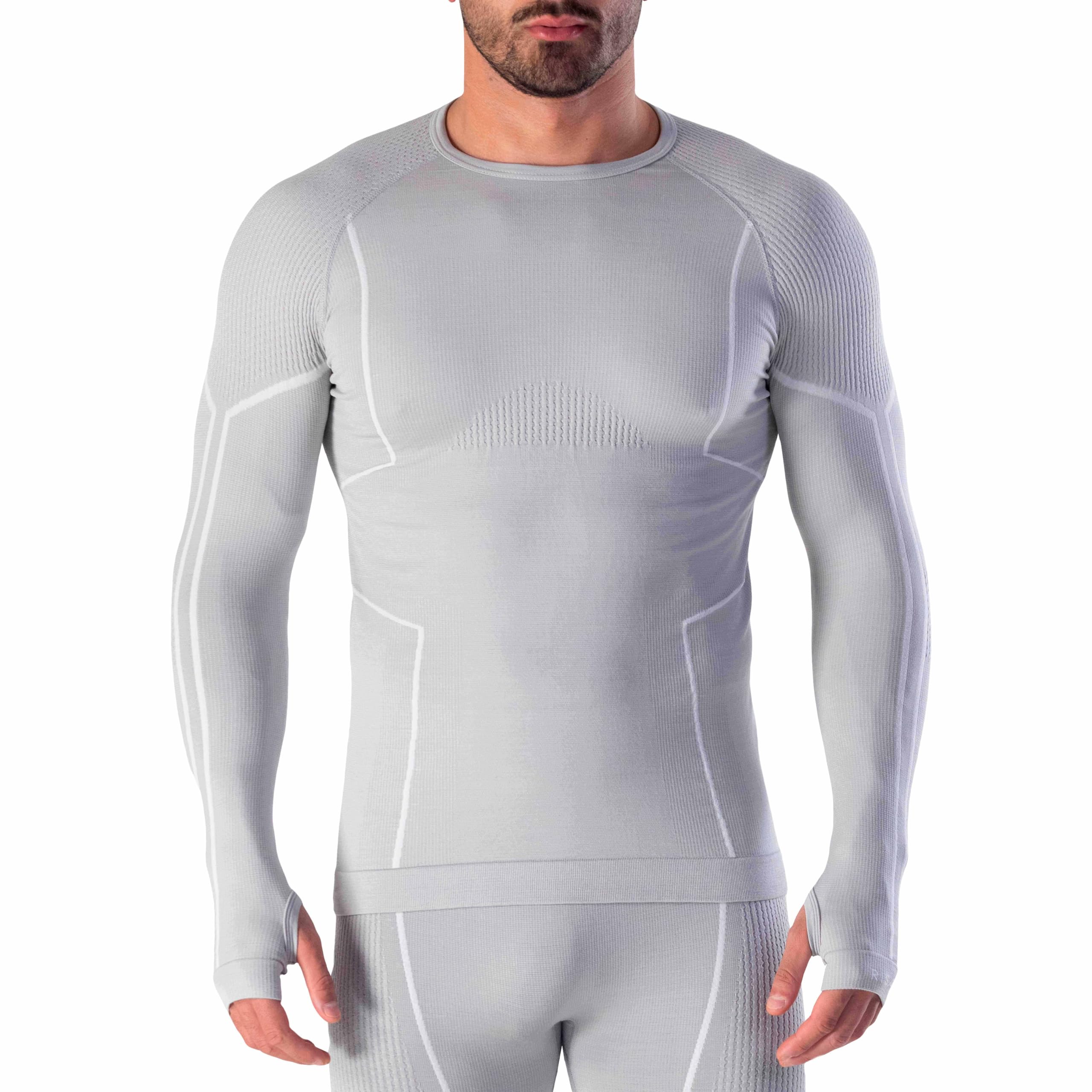 Risalti Camiseta térmica de hombre de manga larga Merino Tech – Camisetas térmicas para hombre de compresión de lana merino, ropa interior térmica para hombre de invierno, térmica, sin costuras –