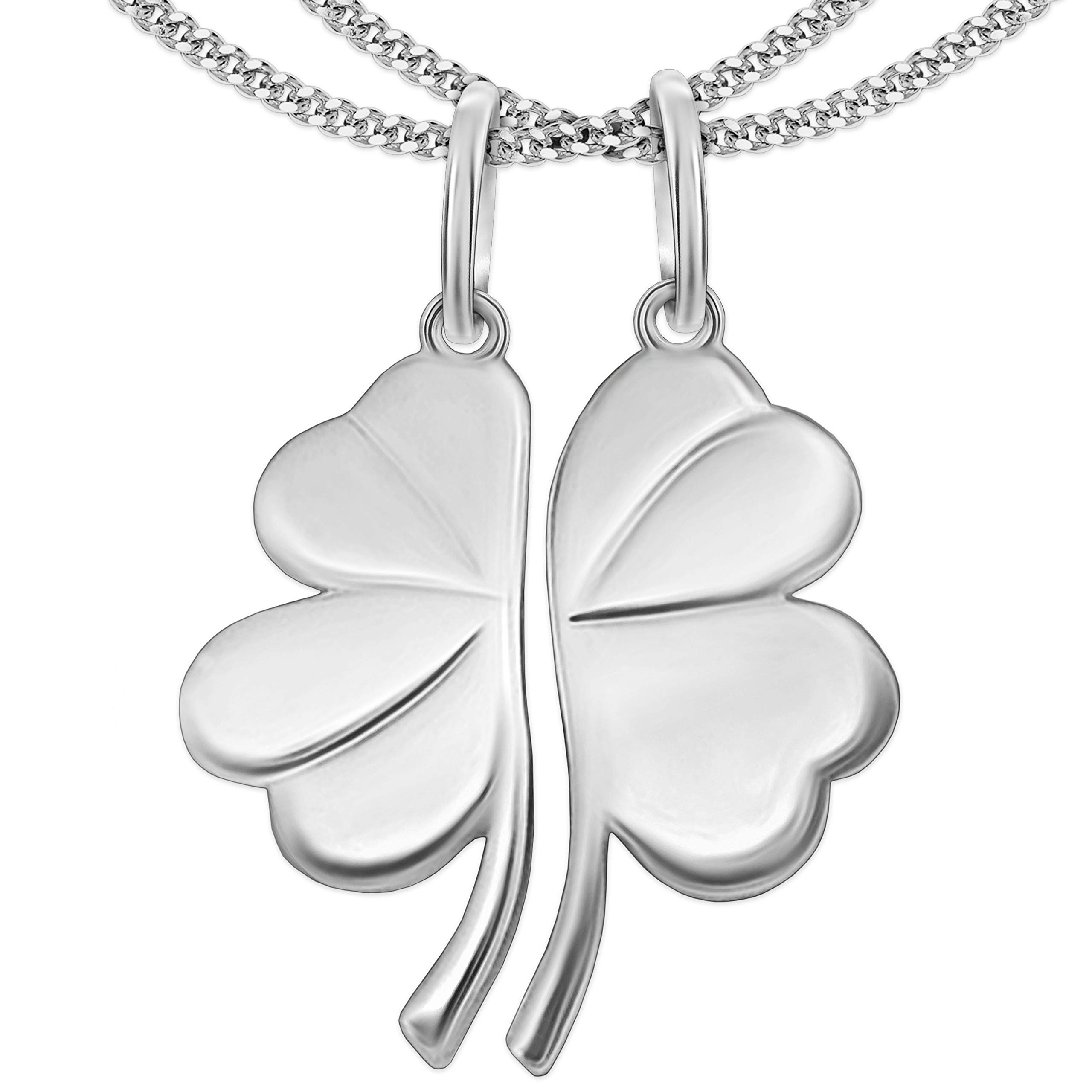 CLEVER SCHMUCK Silberketten mit Freundschaftsanhänger 4-blättriges Kleeblatt 22 mm geteilt Panzerketten je 50 cm 925 Sterling Siber im Schmucketui anthrazit