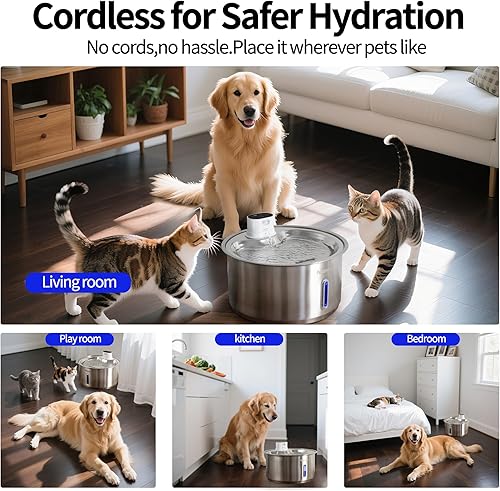 Miniatura 8 de Fuente de agua inteligente inalámbrica de acero inoxidable de 11 litros, batería de 5000 mAh, fuente de agua grande para perros de 2.8 galones con 2